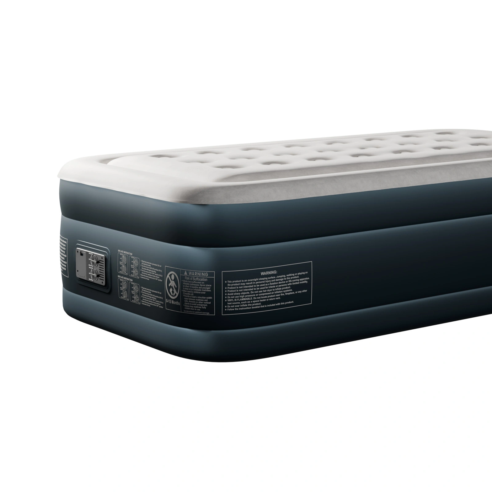 Twin Air Mattress with Built-in Pump, 18in Raised Comfort Blow up Mattress, Double Chamber Airbed, 2min Quick Inflation/Deflation Inflatable Mattress for Home Guests Camping, Gray & White view 7