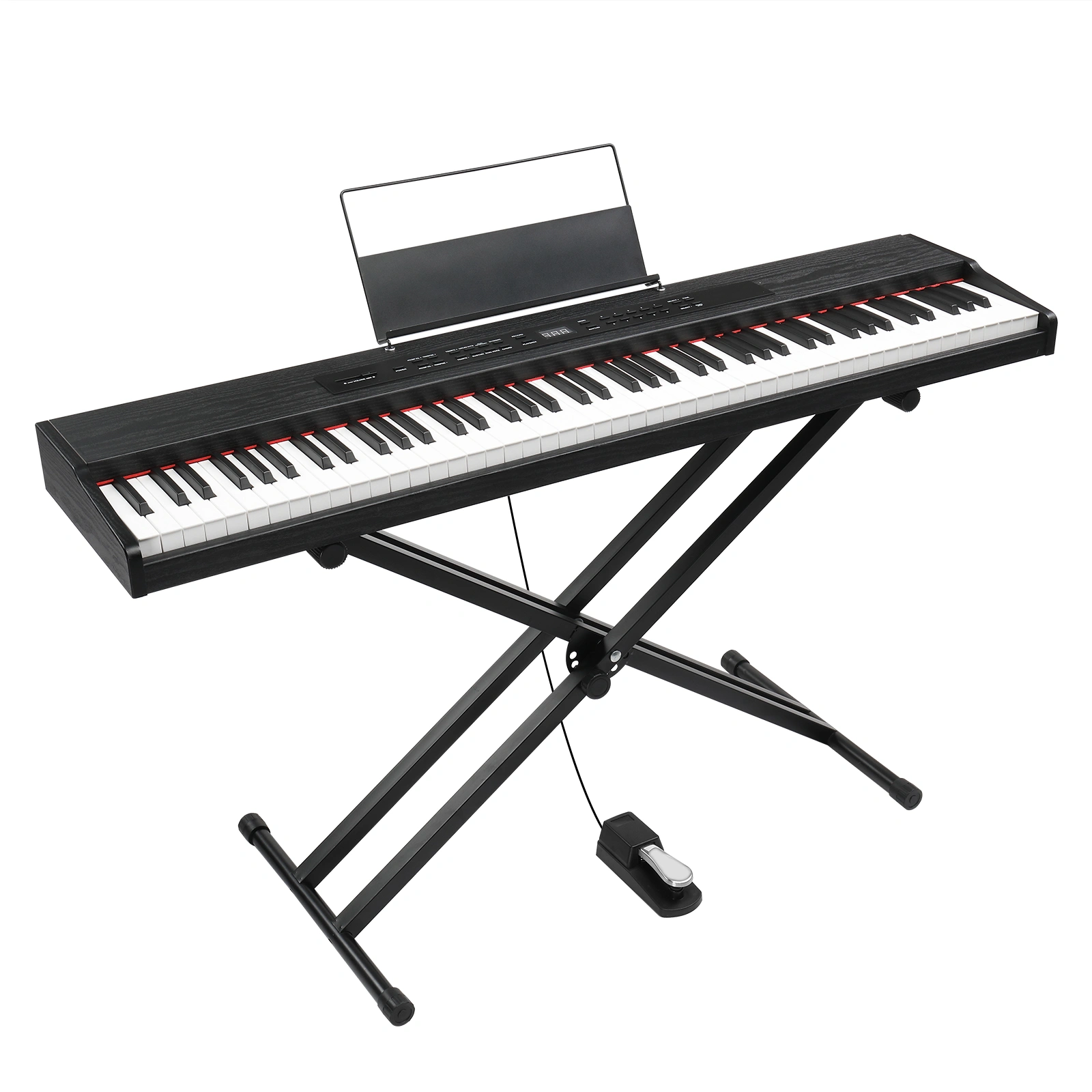 GPPD01-203 88-Key Semi-Weighted Digital Piano Keyboard Bundle - Full Size Electric Piano with Metal Stand, Triple Pedals, MIDI Bluetooth, Headphones, Black - Beginner Friendly
