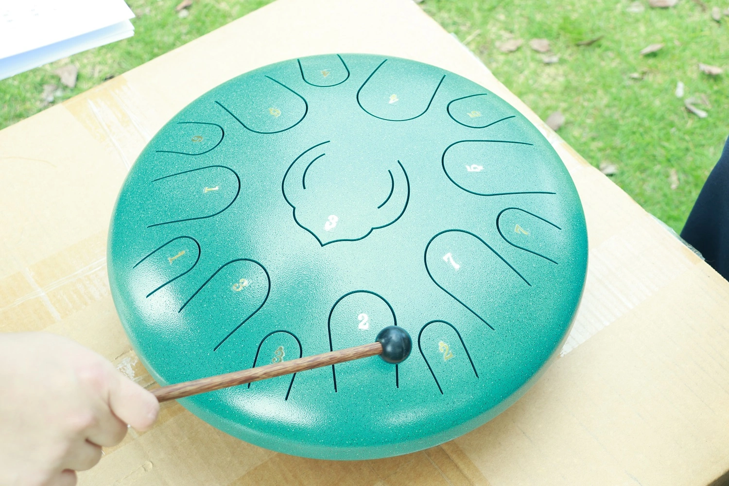14 Inch Malachite Green Steel Tongue Drum, Professional Meditation Handpan Drum for Healing Yoga Performance