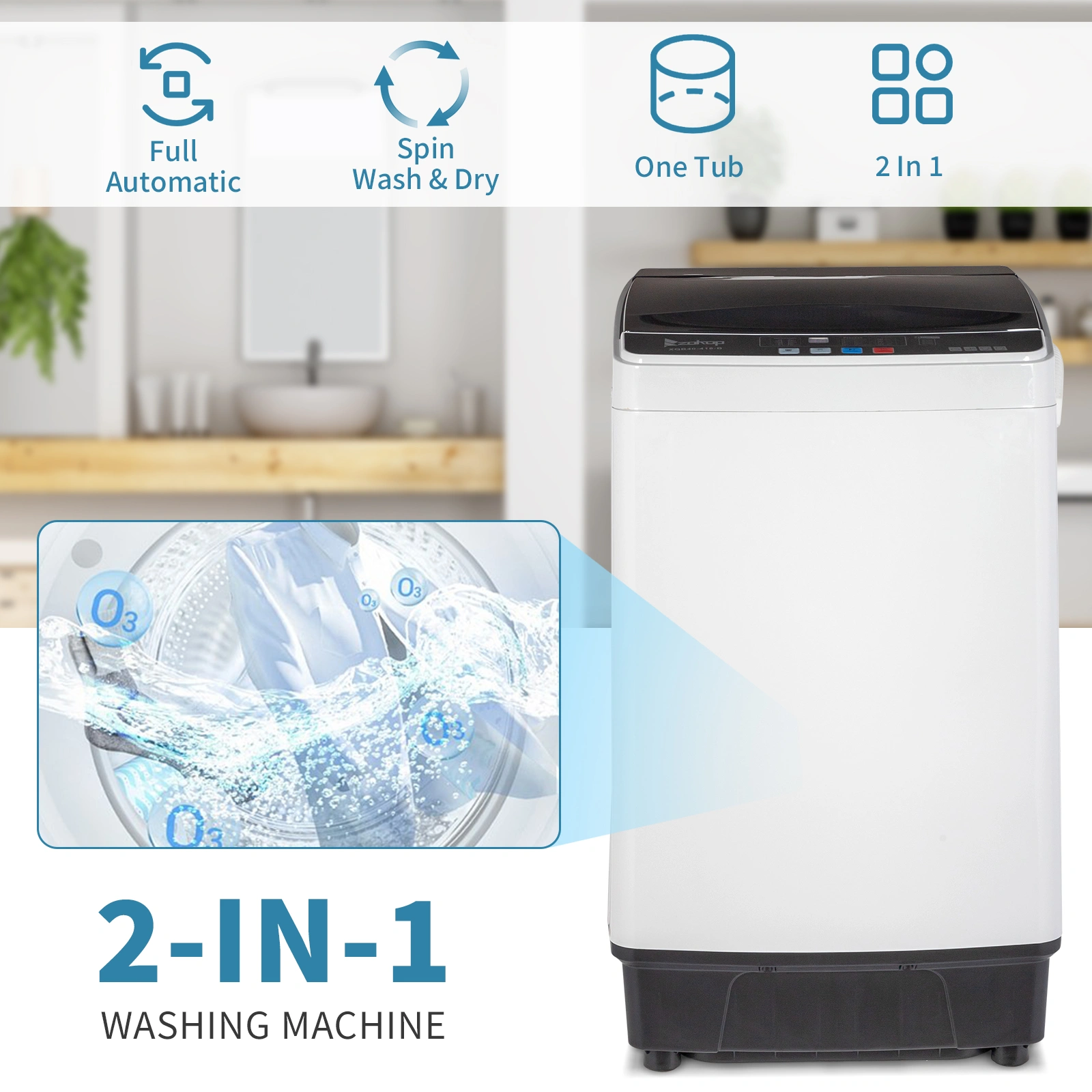 Full-Automatic Washing Machine Top Load Portable Compact Laundry Washer Spin with Drain Pump,10 programs 8 Water Level Selections with LED Display 17.8 Lbs Capacity, black view 10