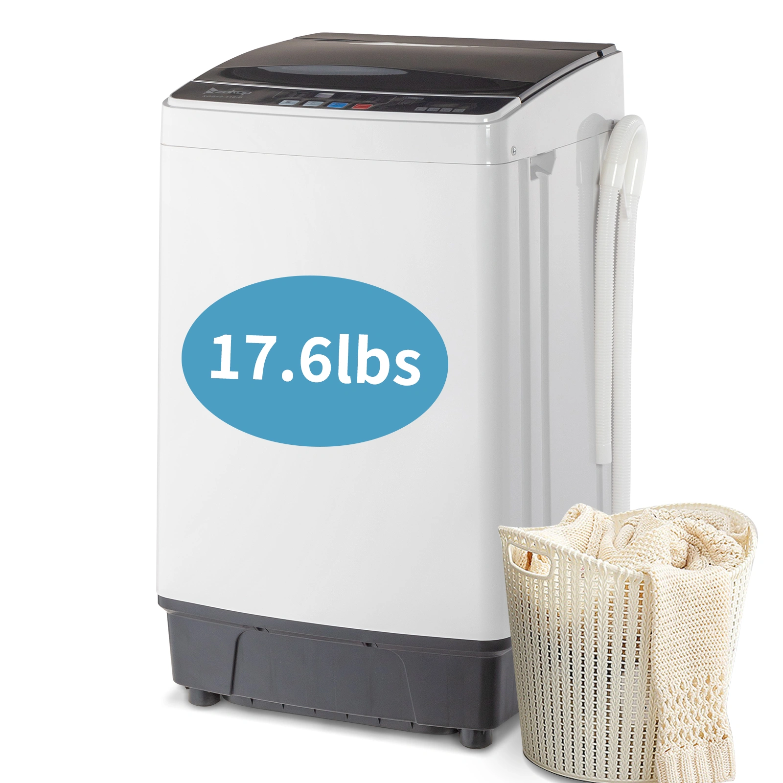 Full-Automatic Washing Machine Top Load Portable Compact Laundry Washer Spin with Drain Pump,10 programs 8 Water Level Selections with LED Display 17.8 Lbs Capacity, black view 25