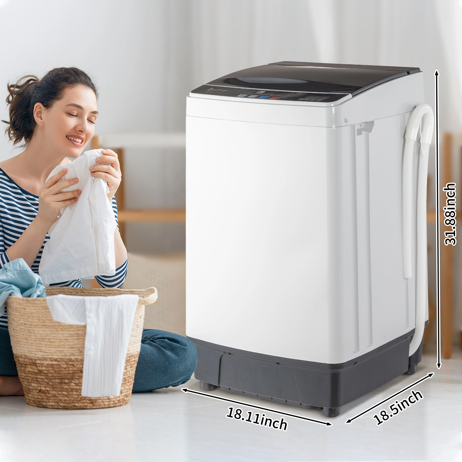 Full-Automatic Washing Machine Top Load Portable Compact Laundry Washer Spin with Drain Pump,10 programs 8 Water Level Selections with LED Display 17.8 Lbs Capacity, black view 27