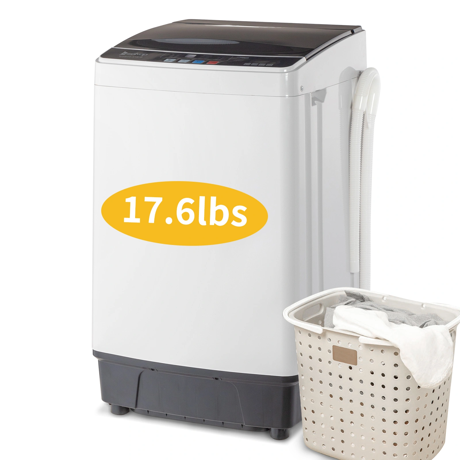 Full-Automatic Washing Machine Top Load Portable Compact Laundry Washer Spin with Drain Pump,10 programs 8 Water Level Selections with LED Display 17.8 Lbs Capacity, black view 28