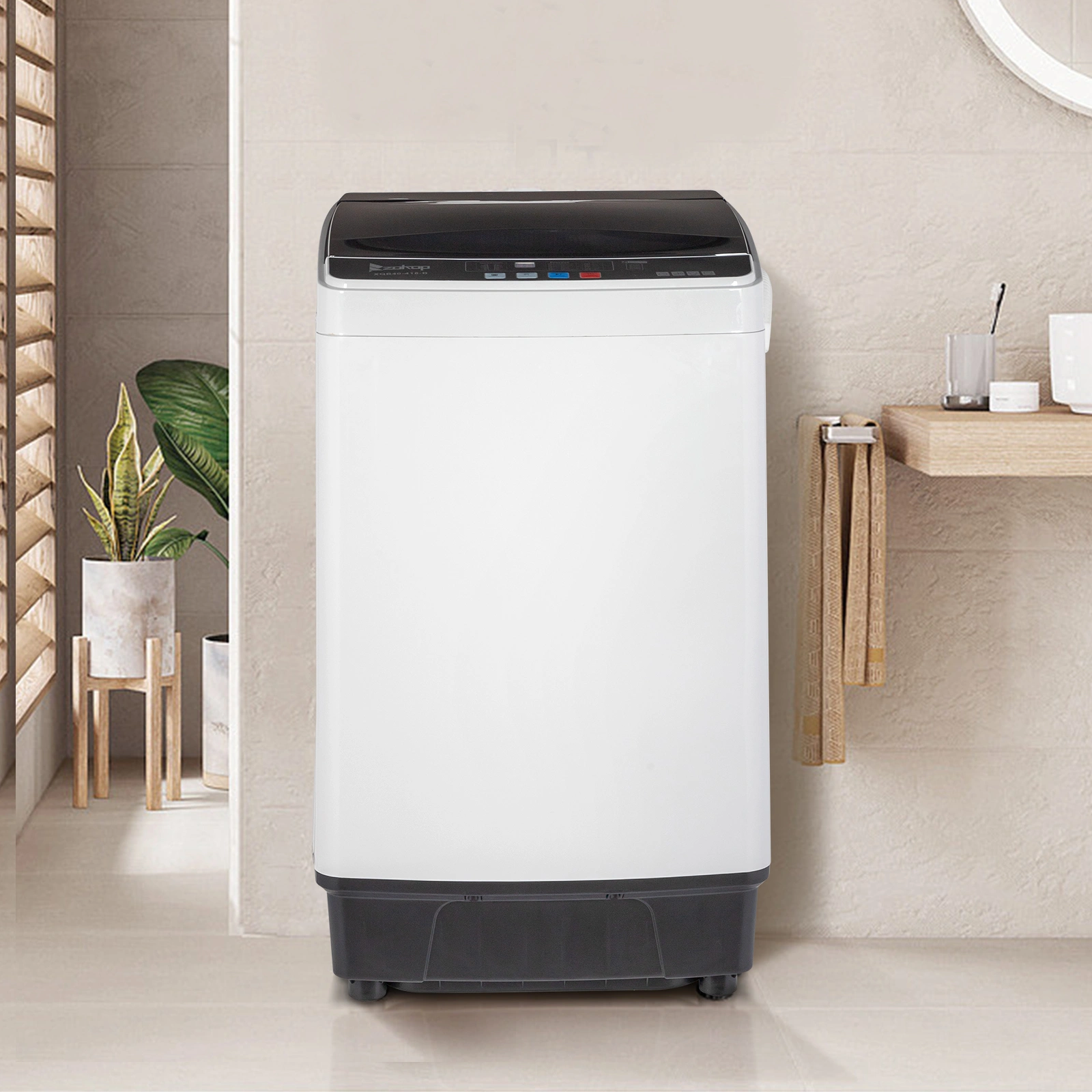 Full-Automatic Washing Machine Top Load Portable Compact Laundry Washer Spin with Drain Pump,10 programs 8 Water Level Selections with LED Display 17.8 Lbs Capacity, black view 29