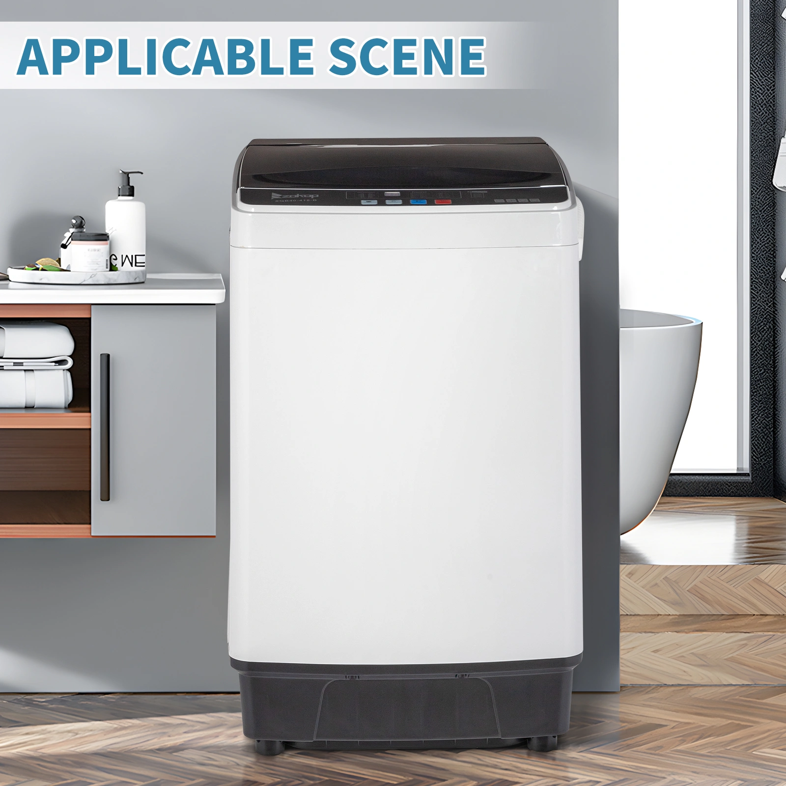 Full-Automatic Washing Machine Top Load Portable Compact Laundry Washer Spin with Drain Pump,10 programs 8 Water Level Selections with LED Display 17.8 Lbs Capacity, black view 8