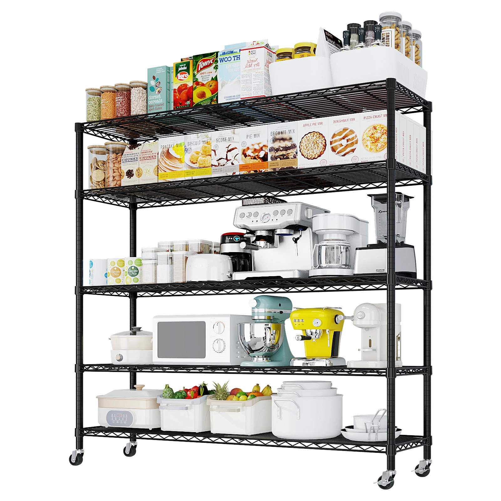 Heavy Duty Storage Shelves 59.06" W Wire Shelving Unit with Wheels 3125LBS NSF Metal Shelves for Storage Adjustable Garage Storage Rack Pantry Shelf Commercial Shelving, 74.02" H X 59.06''W X 17.72 view 10