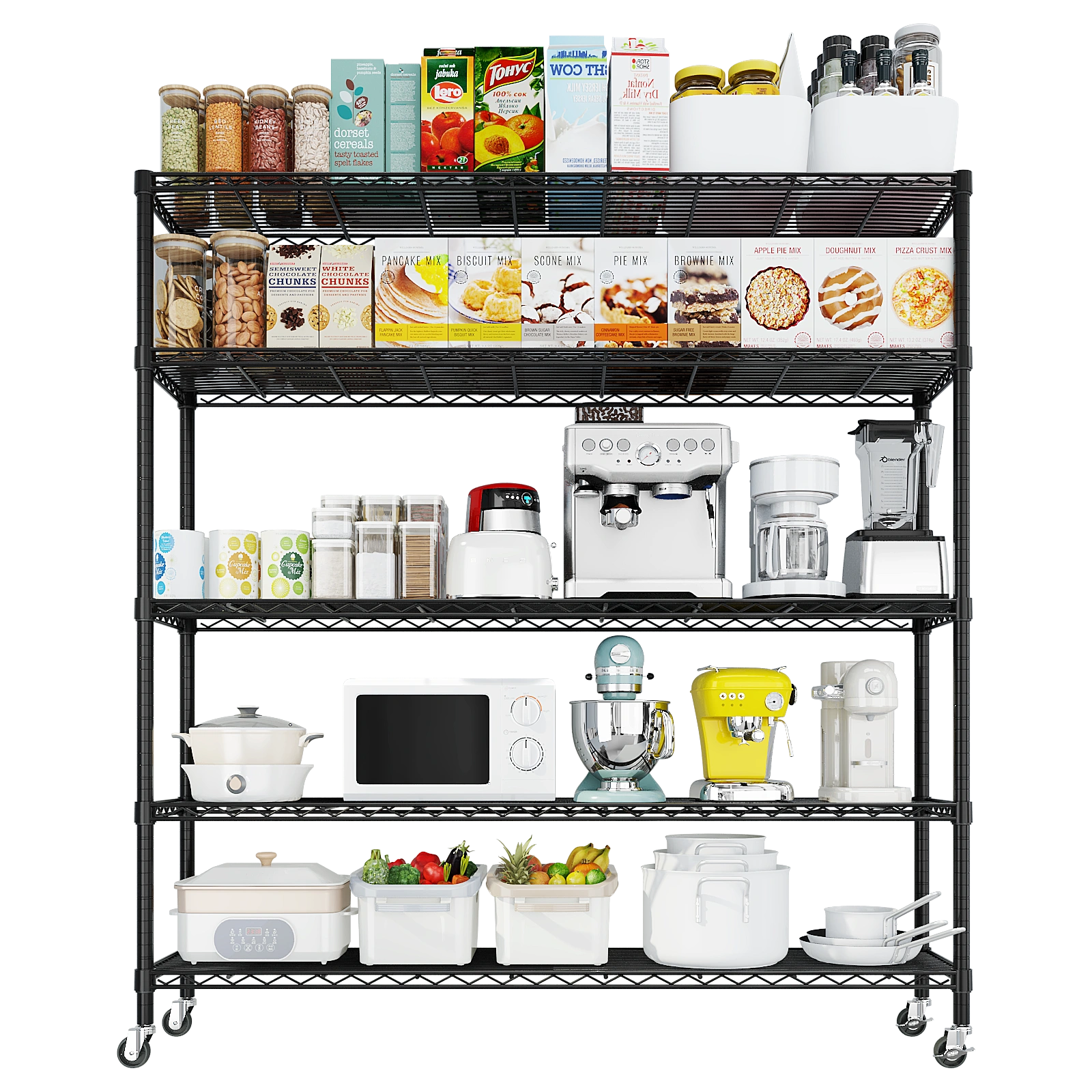 Heavy Duty Storage Shelves 59.06" W Wire Shelving Unit with Wheels 3125LBS NSF Metal Shelves for Storage Adjustable Garage Storage Rack Pantry Shelf Commercial Shelving, 74.02" H X 59.06''W X 17.72 view 12