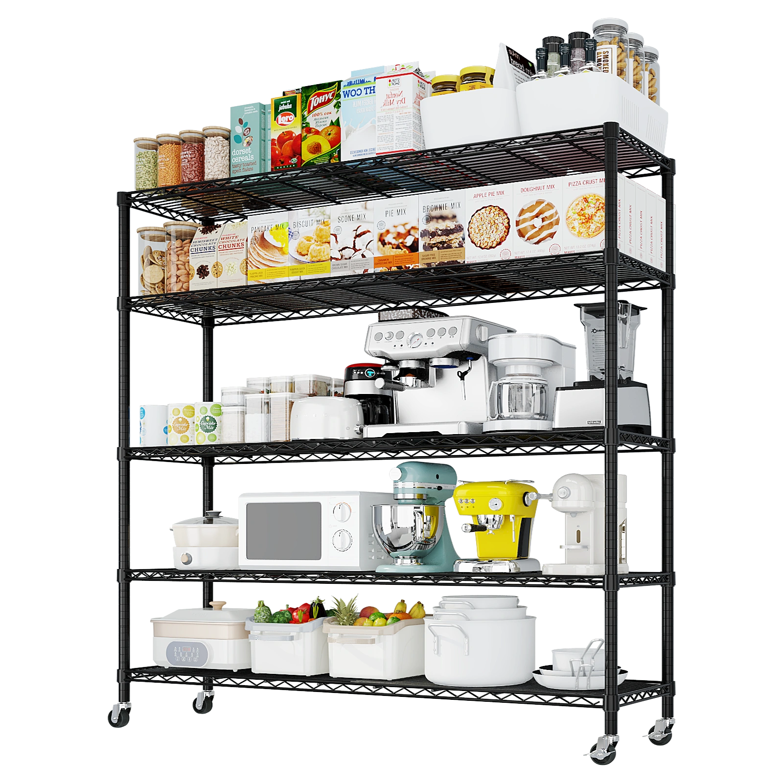 Heavy Duty Storage Shelves 59.06" W Wire Shelving Unit with Wheels 3125LBS NSF Metal Shelves for Storage Adjustable Garage Storage Rack Pantry Shelf Commercial Shelving, 74.02" H X 59.06''W X 17.72 view 13