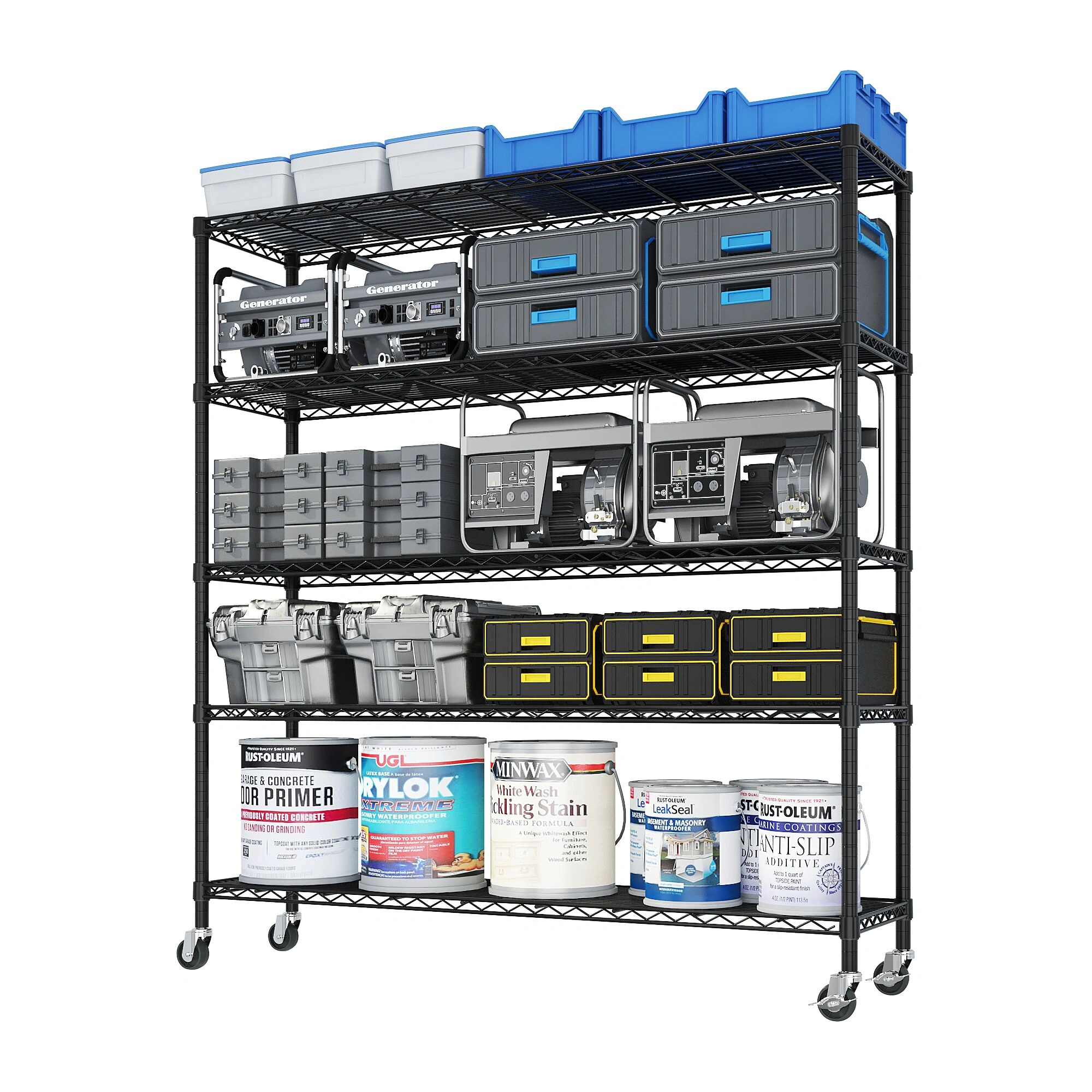 Heavy Duty Storage Shelves 59.06" W Wire Shelving Unit with Wheels 3125LBS NSF Metal Shelves for Storage Adjustable Garage Storage Rack Pantry Shelf Commercial Shelving, 74.02" H X 59.06''W X 17.72 view 5