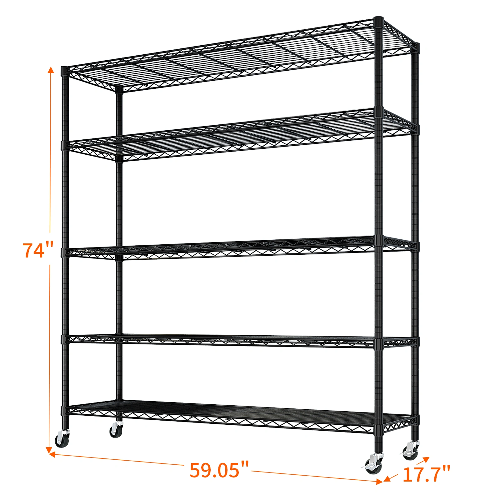 Heavy Duty Storage Shelves 59.06" W Wire Shelving Unit with Wheels 3125LBS NSF Metal Shelves for Storage Adjustable Garage Storage Rack Pantry Shelf Commercial Shelving, 74.02" H X 59.06''W X 17.72 view 6