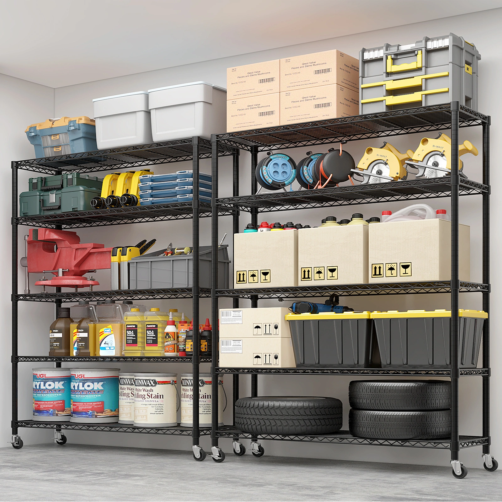 Heavy Duty Storage Shelves 59.06" W Wire Shelving Unit with Wheels 3125LBS NSF Metal Shelves for Storage Adjustable Garage Storage Rack Pantry Shelf Commercial Shelving, 74.02" H X 59.06''W X 17.72 view 7