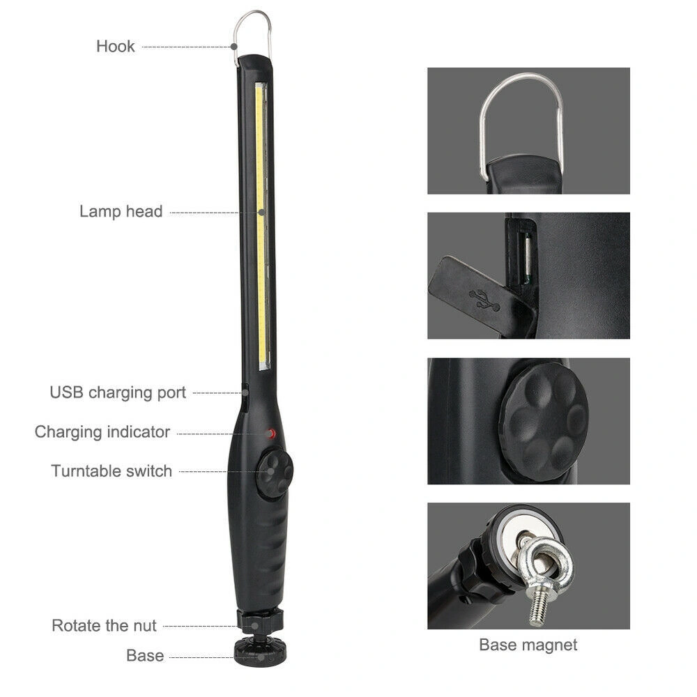 2 Pack USB Rechargeable LED Work Lights Magnetic Base Flashlight for Outdoor Camping view 3