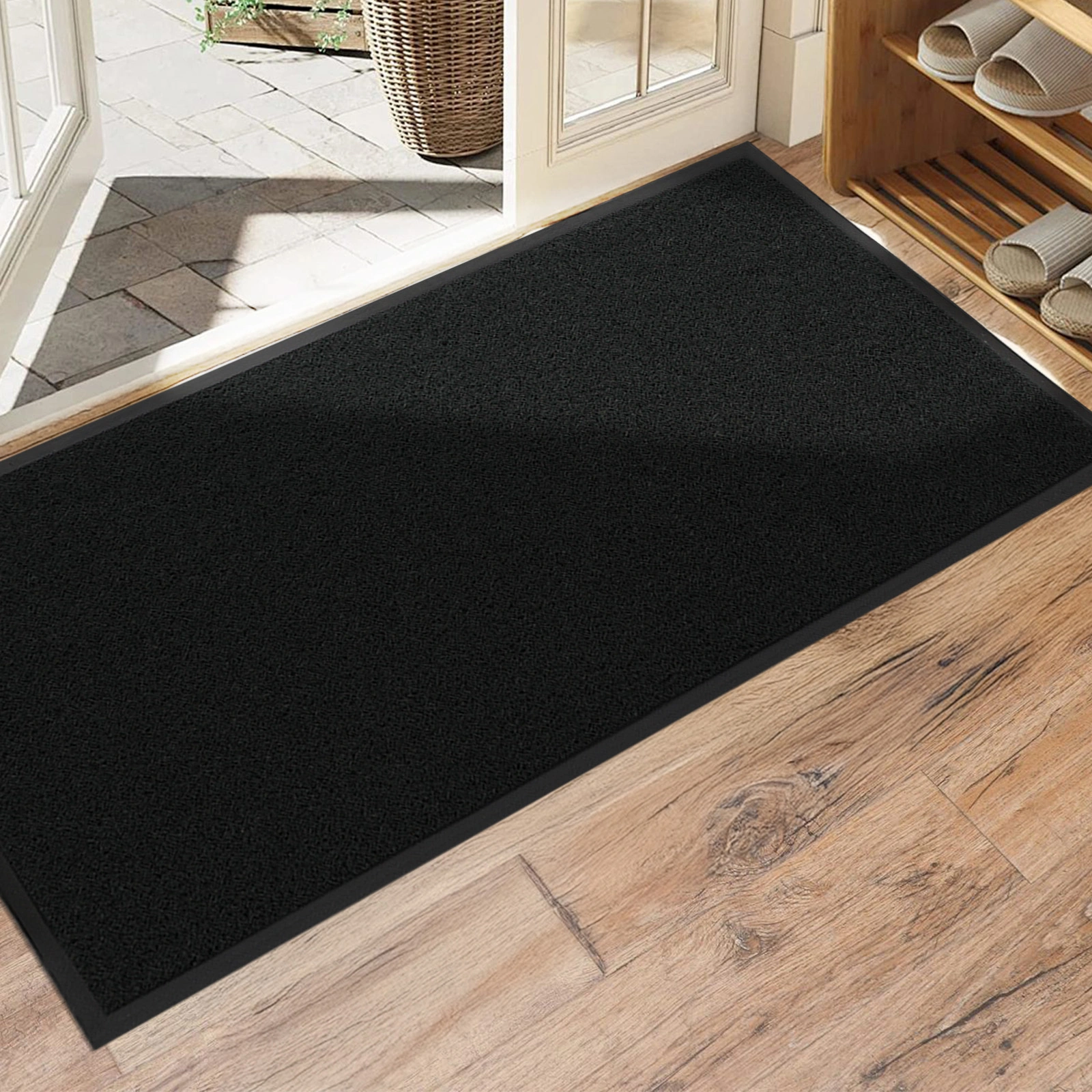 Black PVC Composite Entrance Mat 90x180cm, Heavy Duty Anti-Fatigue Commercial Floor Mat, 1.2cm Thick Jumbo Entrance Rug