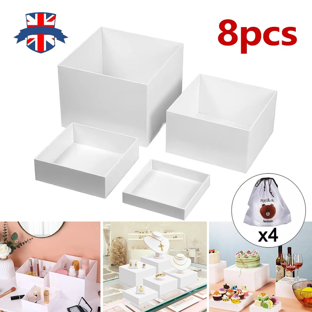 4+4 PCS Acrylic Cube Display Boxes Nesting Risers Clear Cake Stands Dessert Stand Tiered UK