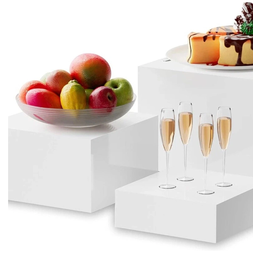 4+4 PCS Acrylic Cube Display Boxes Nesting Risers Clear Cake Stands Dessert Stand Tiered UK view 5
