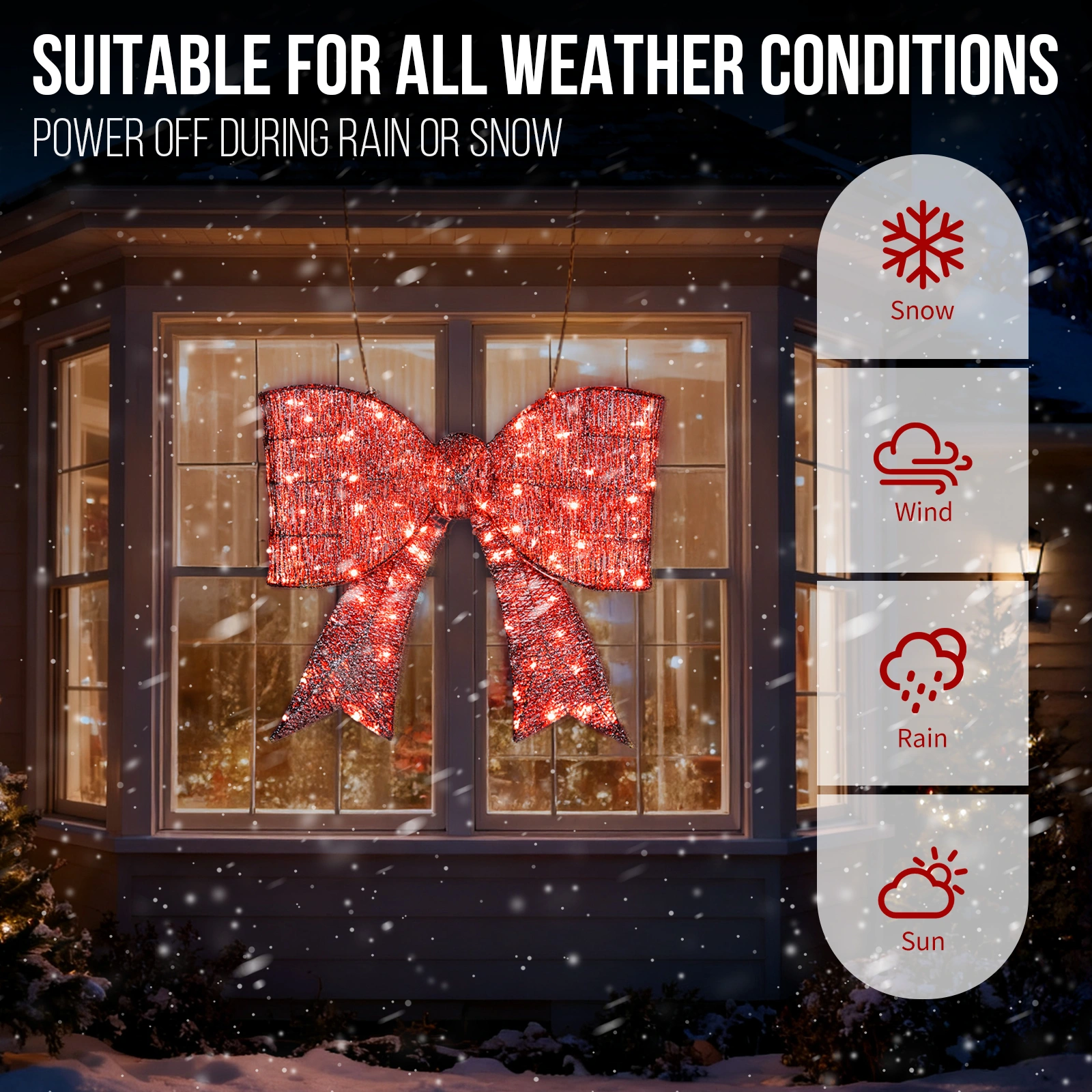 Giant Pre-lit Outdoor Bowknot Christmas Decoration, 124 Warm White LED Lights on Metal Frame, for Front Door Gate Wall, Indoor Outdoor Holiday Party, Red view 3