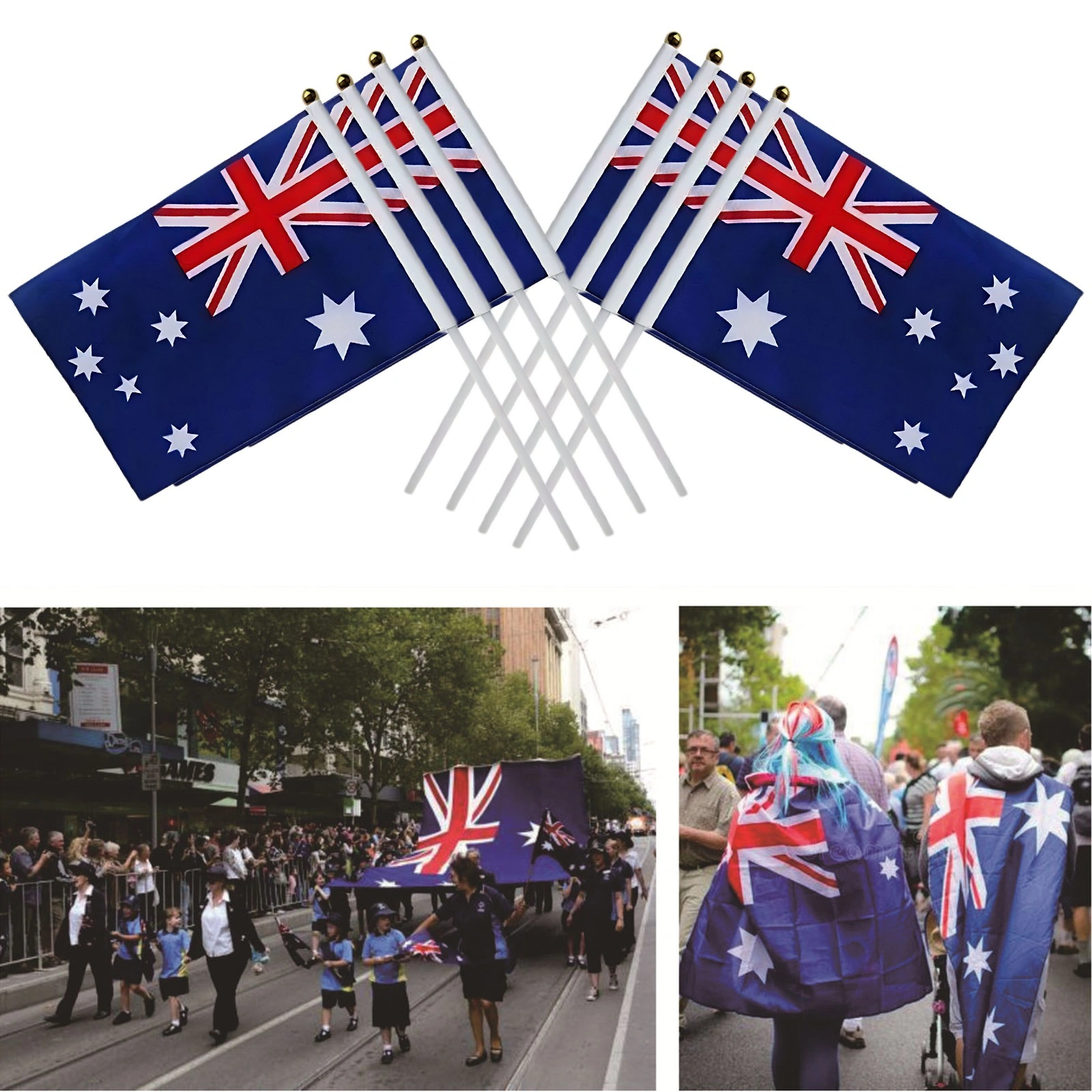 8 Pack Australia Hand Wave Flag 21x14cm 8.5x5.5" Plastic Stick Party Stadium Waver view 5