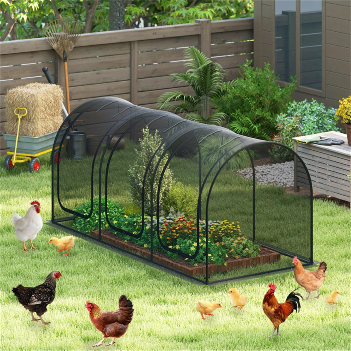 Green 108"x48"x47" Garden Crop Cage with High-Density Nylon Mesh, Plant Protection Tent with Zippered Doors for Vegetables & Flowers view 2