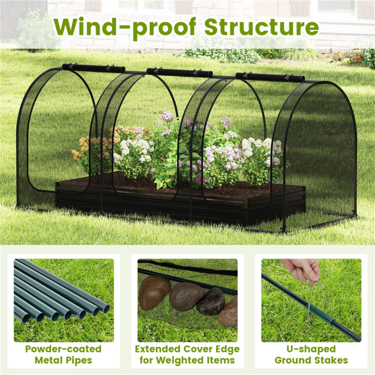 Green 108"x48"x47" Garden Crop Cage with High-Density Nylon Mesh, Plant Protection Tent with Zippered Doors for Vegetables & Flowers view 5
