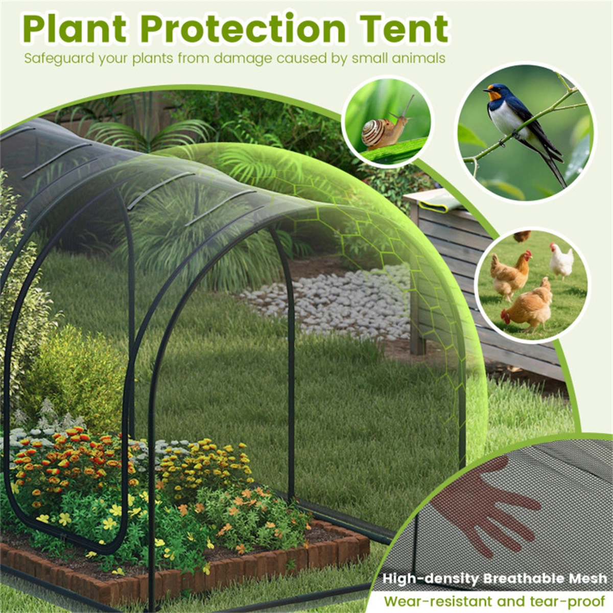 Green 108"x48"x47" Garden Crop Cage with High-Density Nylon Mesh, Plant Protection Tent with Zippered Doors for Vegetables & Flowers view 7