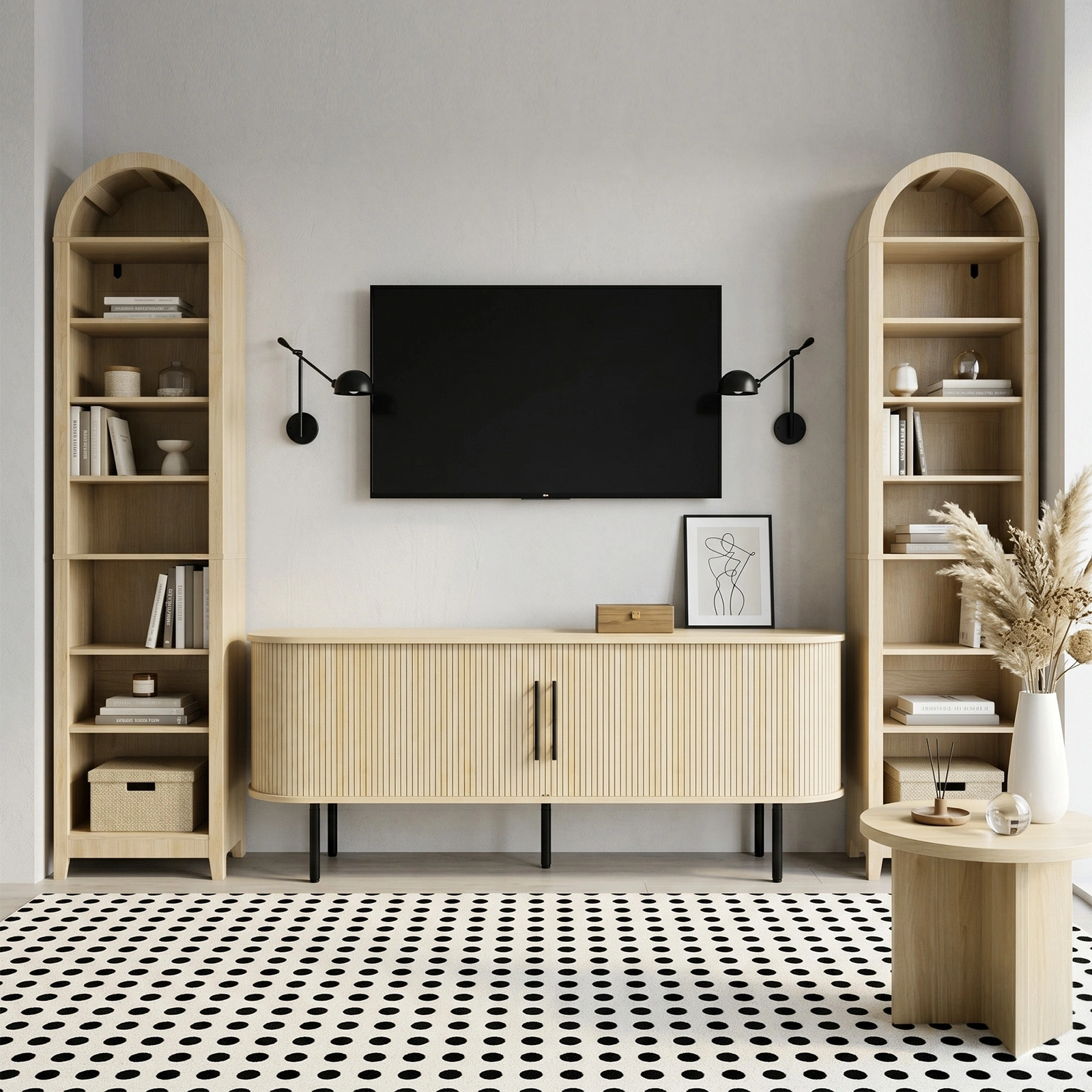 8-Tier Arched Dome Display Rack Particleboard Melamine-Faced Bookshelf 15.75*11.81*70in Oak view 11