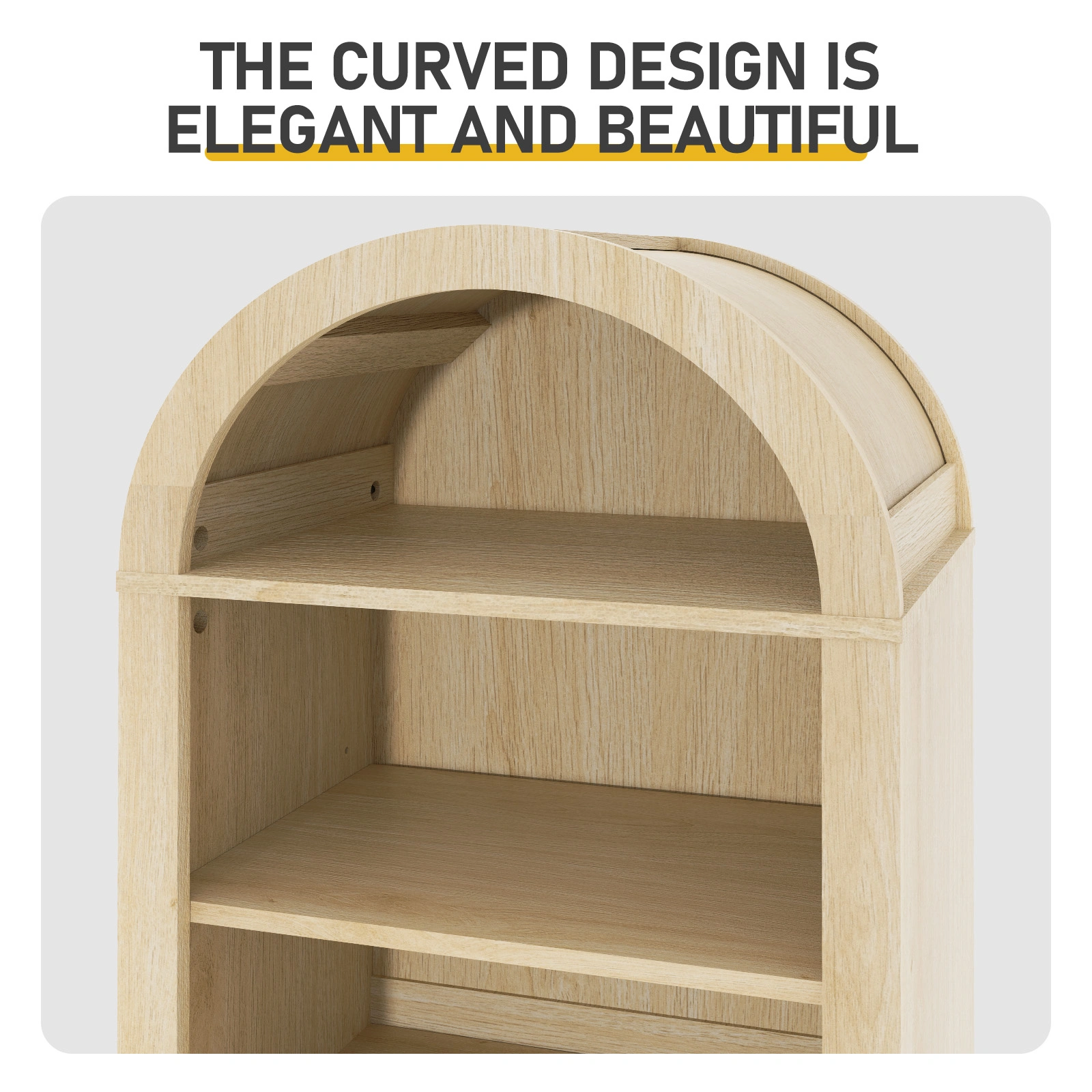 8-Tier Arched Dome Display Rack Particleboard Melamine-Faced Bookshelf 15.75*11.81*70in Oak view 6