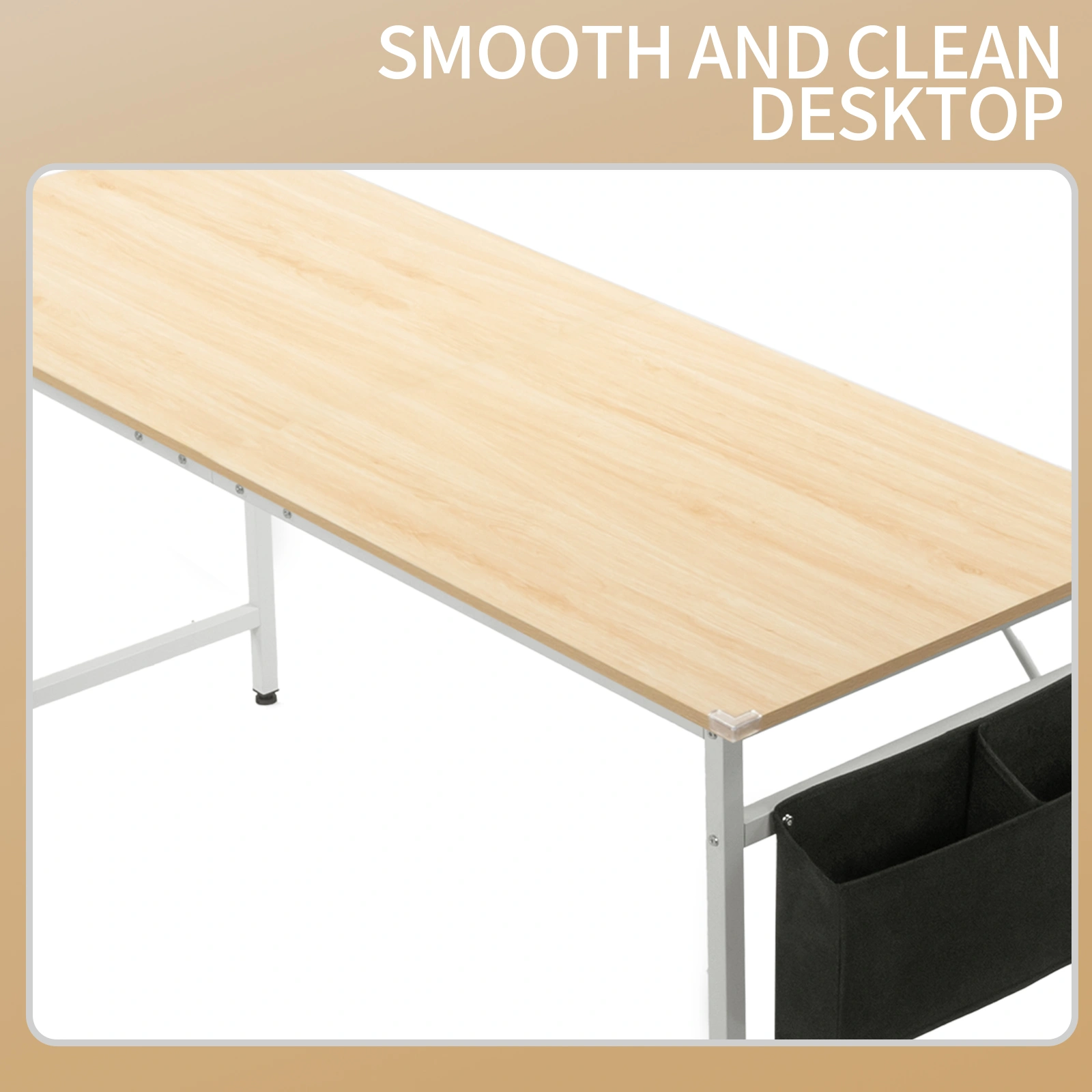 Oak-colored SG001FD P2 particleboard + iron pipe 160cm cut-out computer desk with non-woven fabric storage view 7