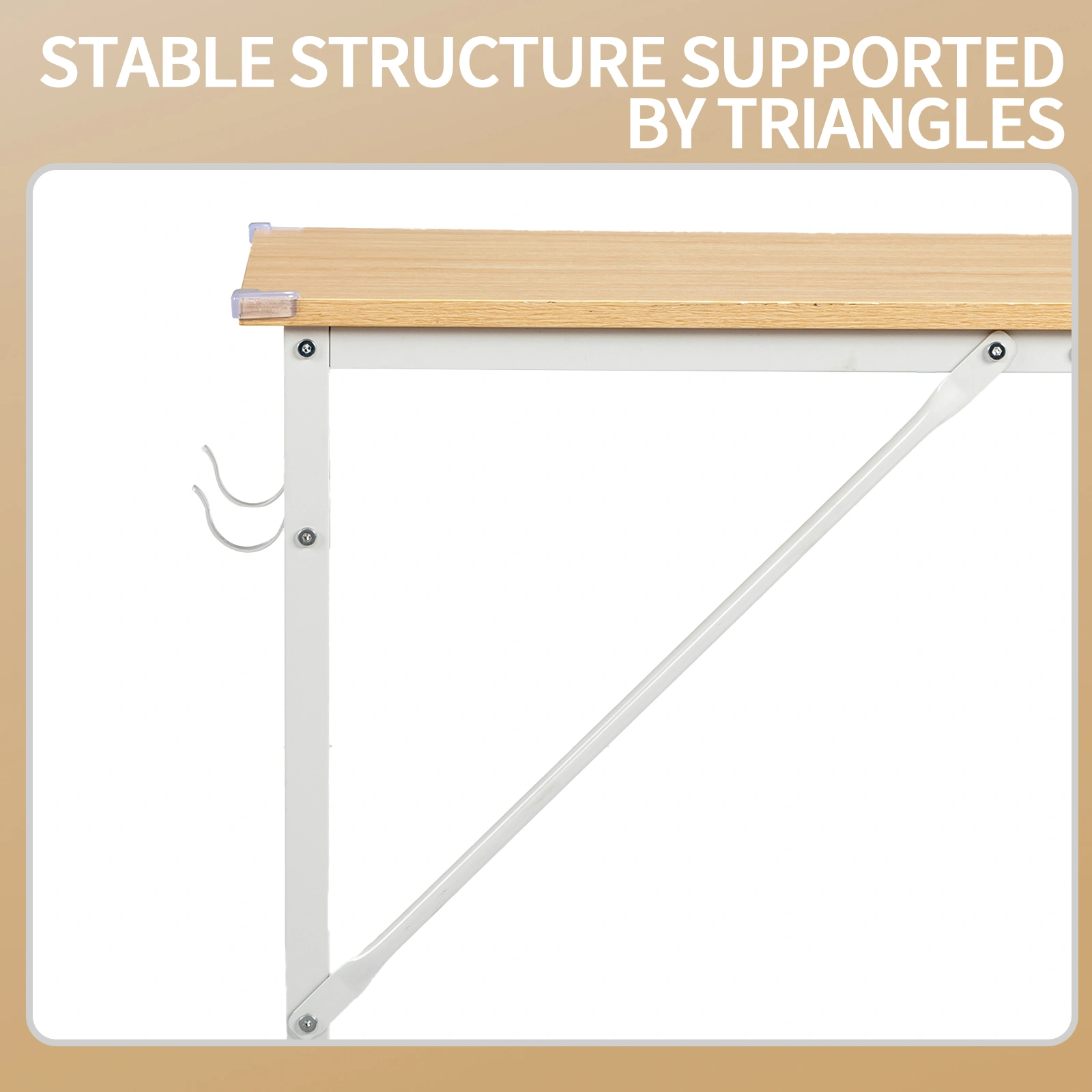 Oak-colored SG001FD P2 particleboard + iron pipe 160cm cut-out computer desk with non-woven fabric storage view 8