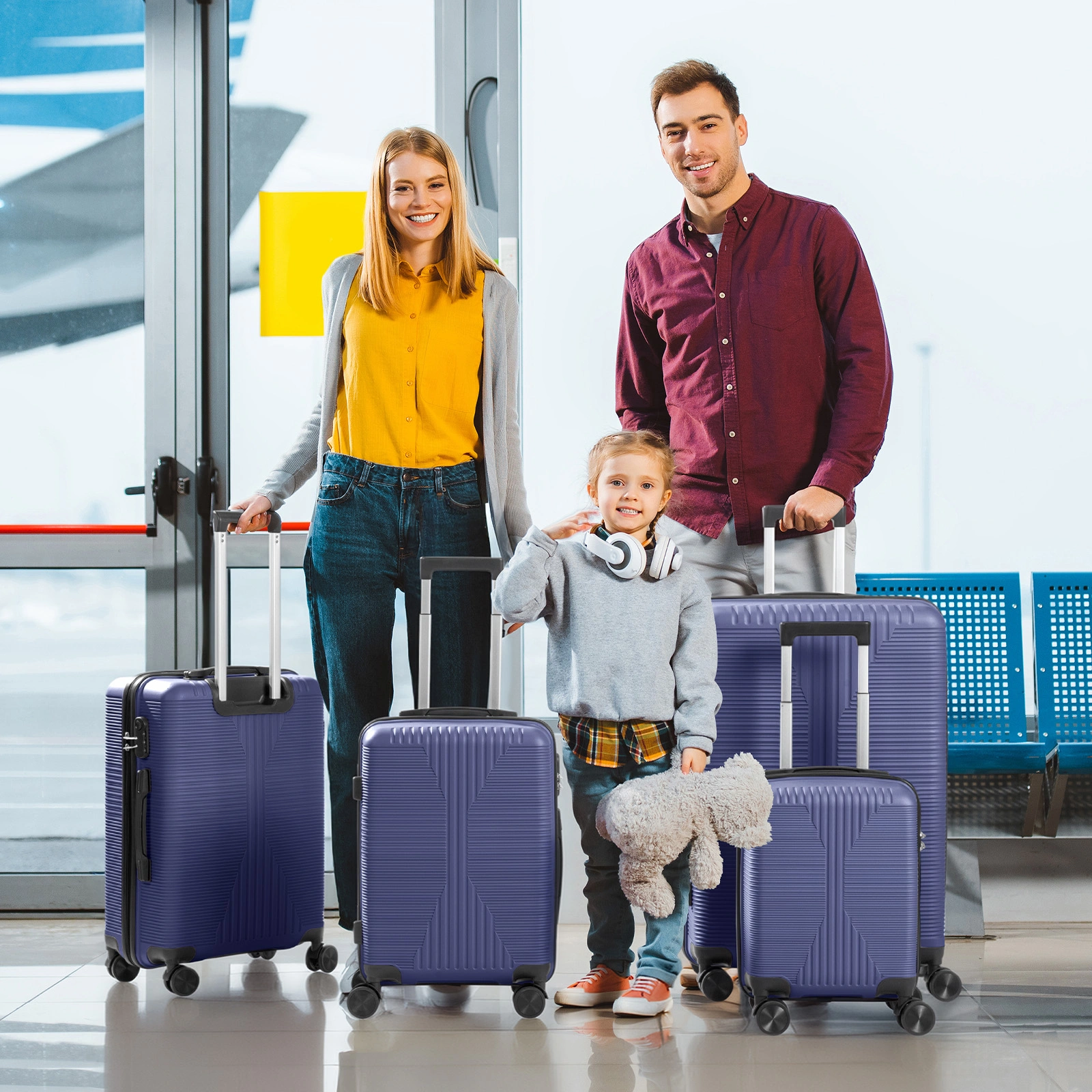 Non-TSA customs lock 4-in-1 PP trolley case, 16in, 20in, 24in, 28in PP, navy blue view 14