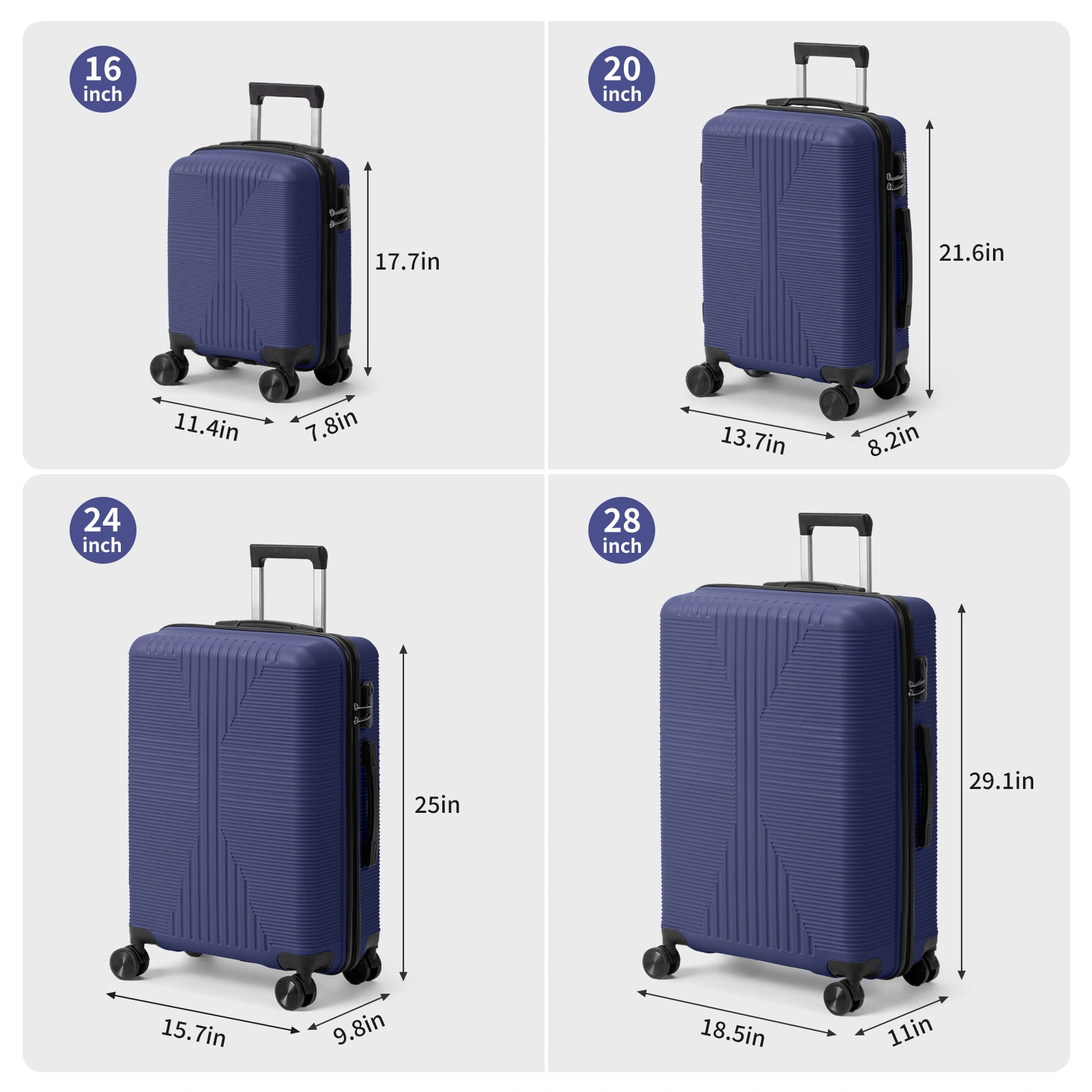 Non-TSA customs lock 4-in-1 PP trolley case, 16in, 20in, 24in, 28in PP, navy blue view 18