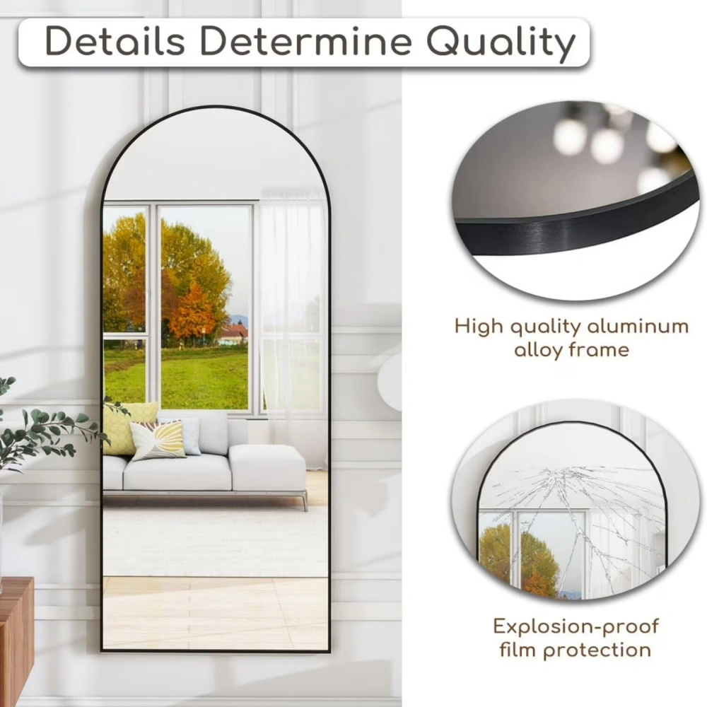 64"x21" Arched Full Length Mirror Freestading Full Body Floor Mirror, Black view 5