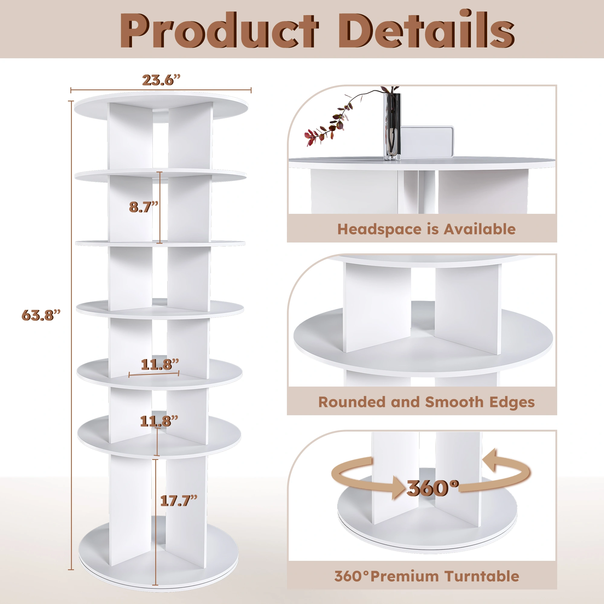 Rotating Shoe Rack Tower, 6-Tier 360° Spinning Shoe Organizer, Free Standing Revolving Shoe Storage with High Bottom Design view 14