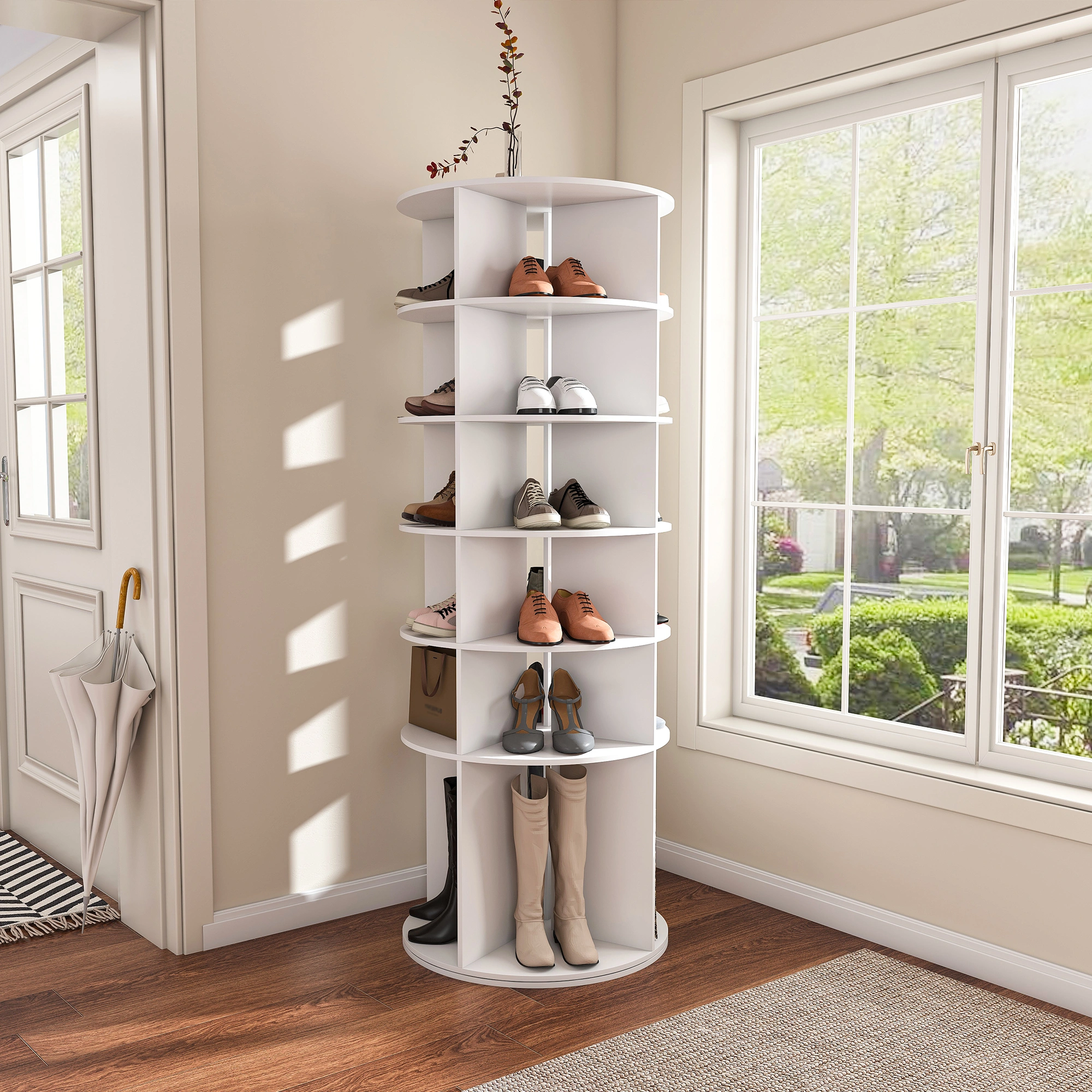 Rotating Shoe Rack Tower, 6-Tier 360° Spinning Shoe Organizer, Free Standing Revolving Shoe Storage with High Bottom Design view 3