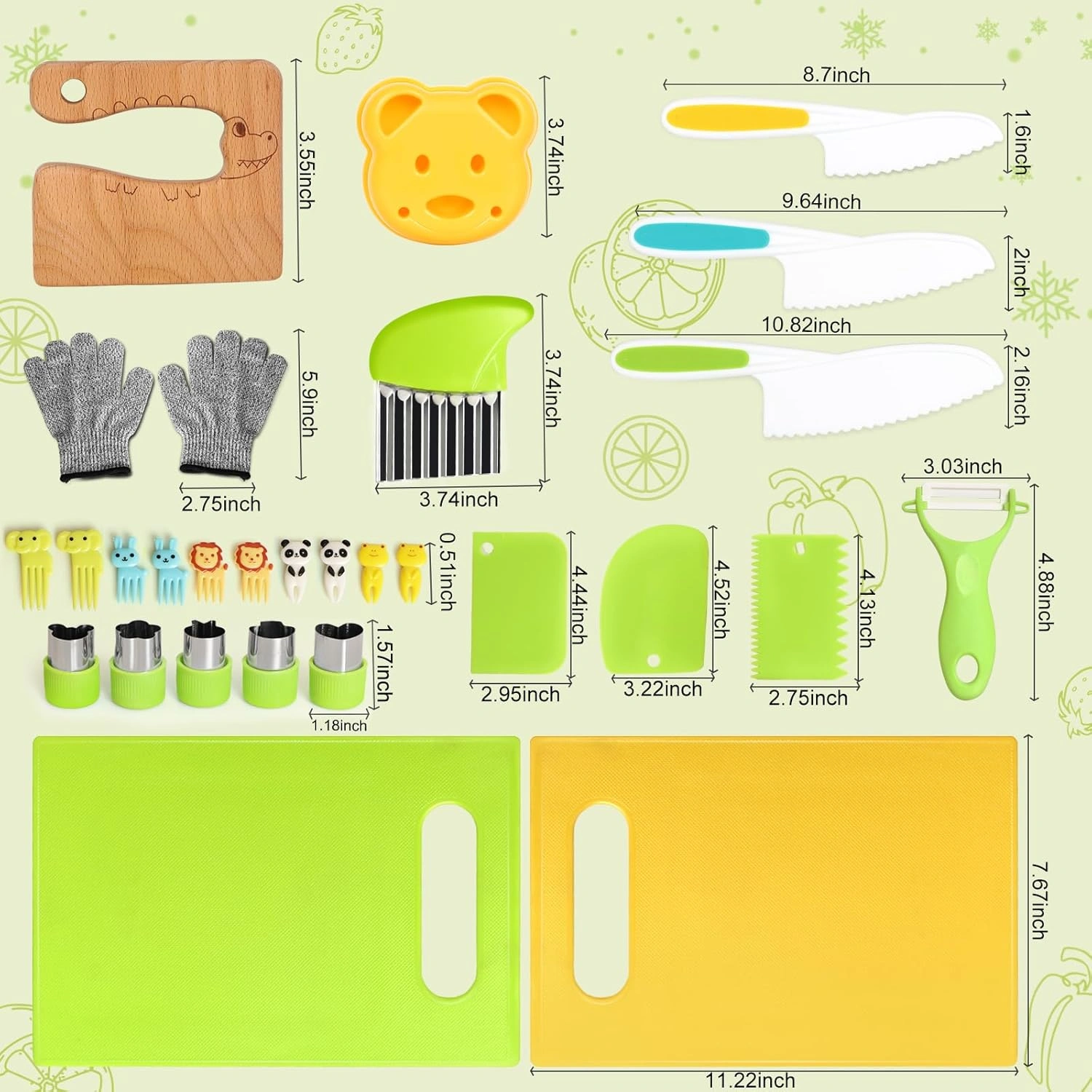 28PCS Knife Set - Kids Knifes for Real Cooking, Montessori Kids Kitchen Knife Set with Cutting Board Crinkle Cutters Kid Safe Knives, Kitchen Tools Old Girl Boy view 5