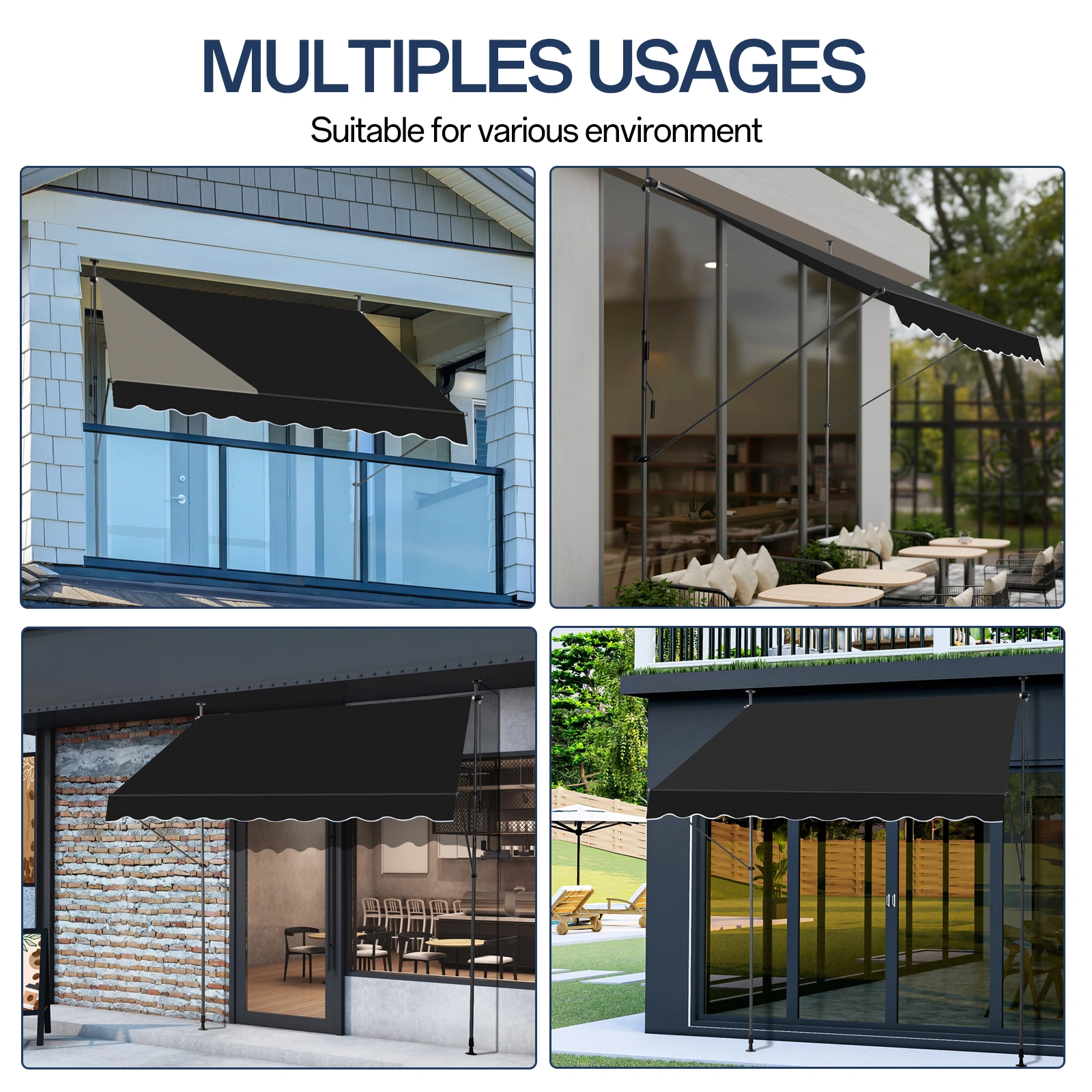 Retractable Awning 78.7D x 59.1W x (78.7-118.1)H Black Foldable Outdoor Canopy view 7