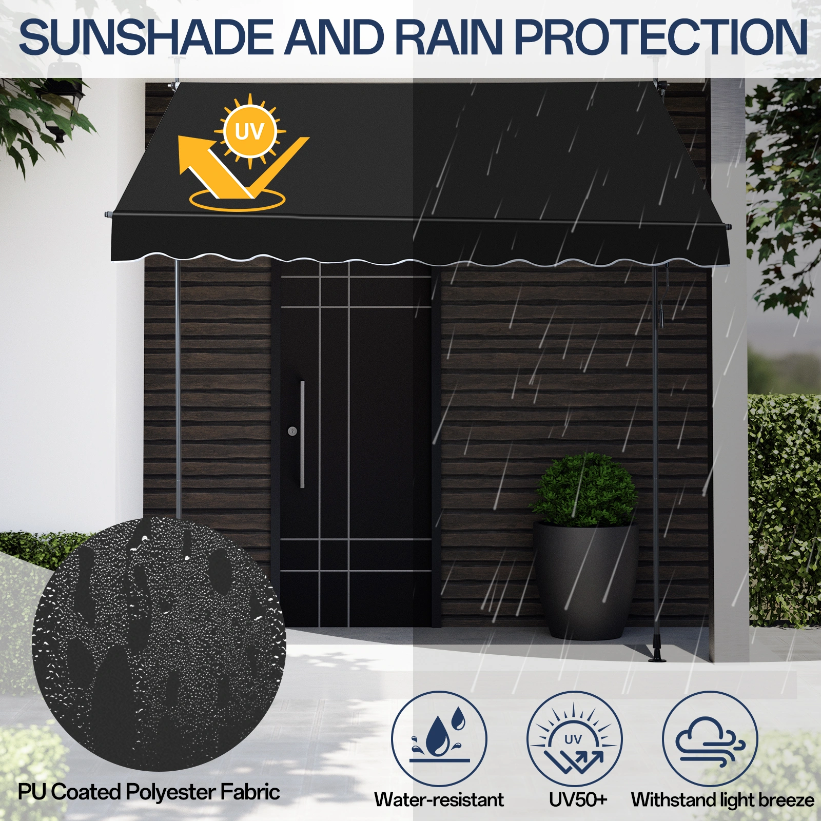 Retractable Awning 78.7D x 59.1W x (78.7-118.1)H Black Foldable Outdoor Canopy view 9