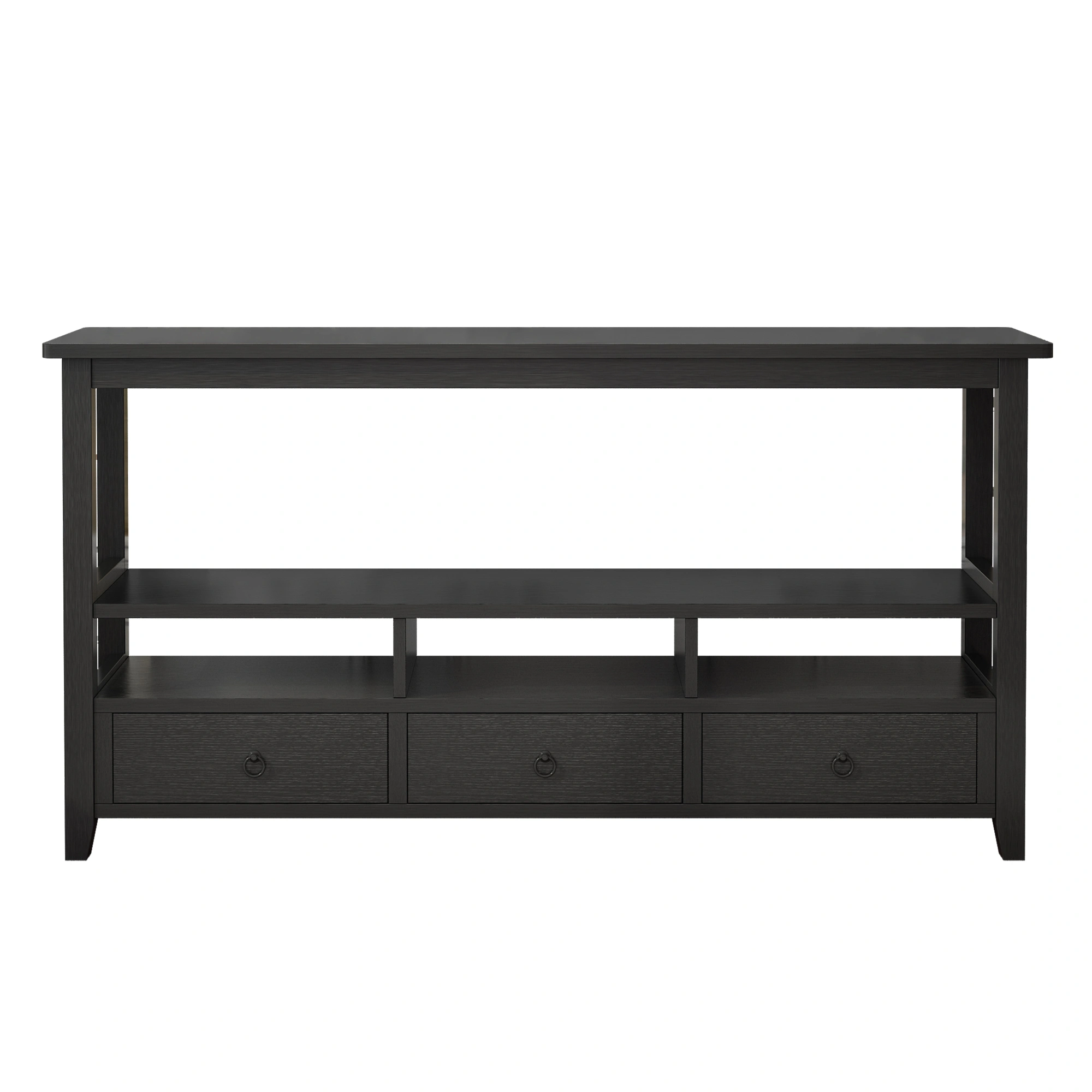 3-Tier Console Table with 3 Drawers & Shelves, Industrial Vintage Entryway Table for Living Room Bedroom, Black view 8