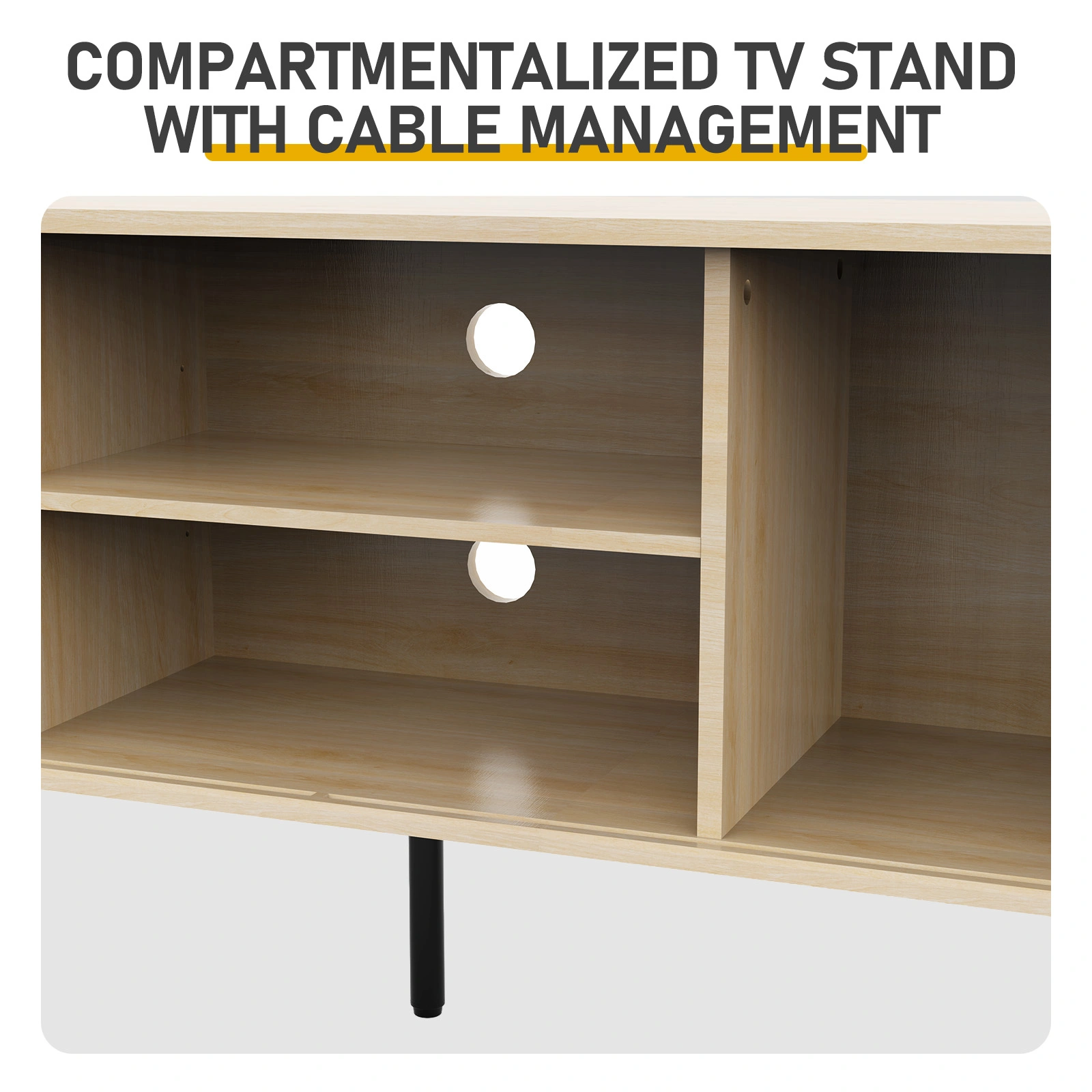 Oak Color Embossed Particle Board TV Stand, Oval Tabletop 147×35×58cm, Modern Entertainment Center with Sliding Grid Doors, Media Console Cabinet for Living Room Home Decor view 10