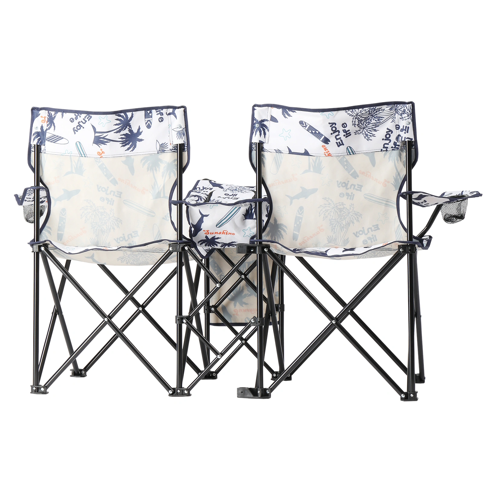 Portable Outdoor 2-Seat Folding Chair with Removable Sun Umbrella Coconut Tree view 13