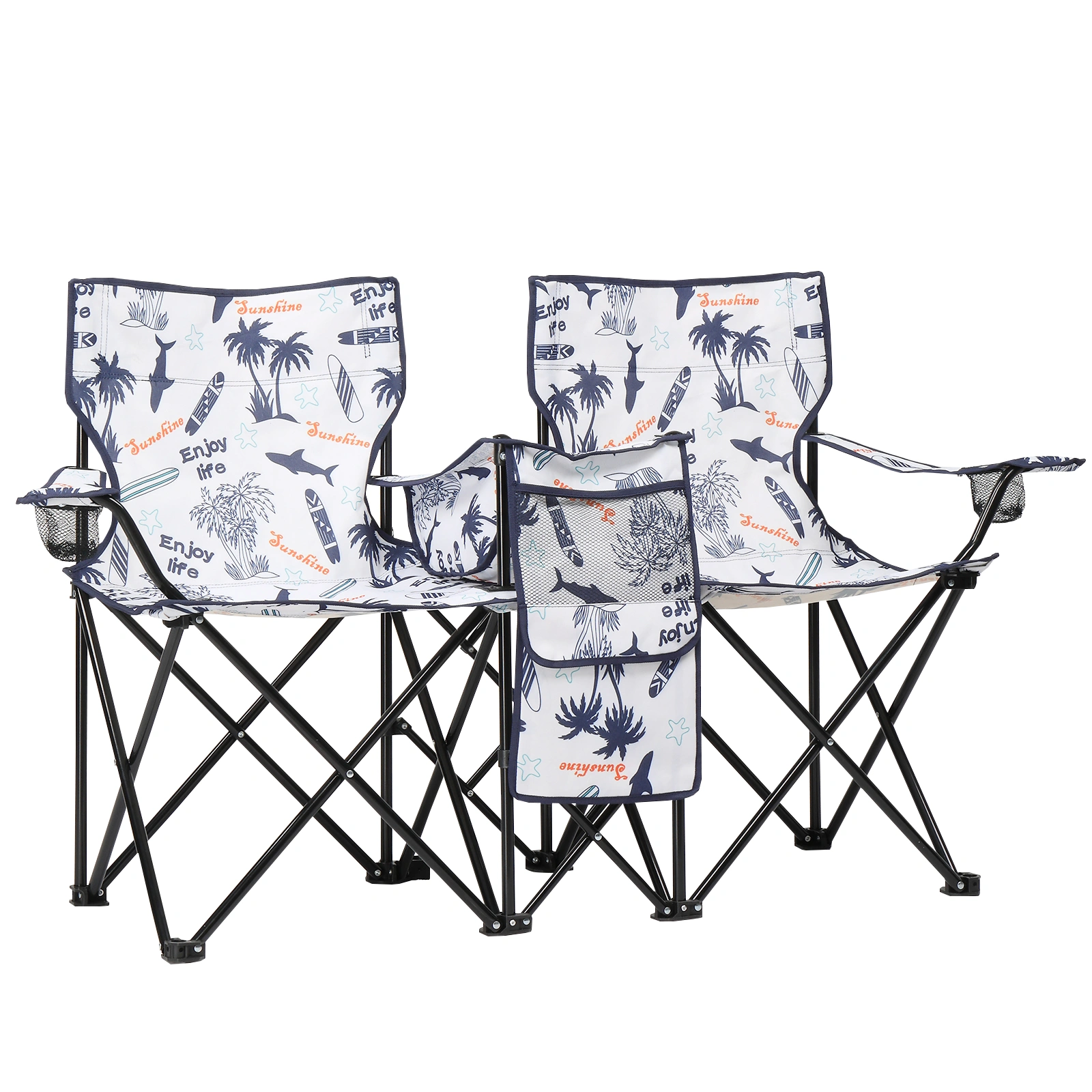 Portable Outdoor 2-Seat Folding Chair with Removable Sun Umbrella Coconut Tree view 14