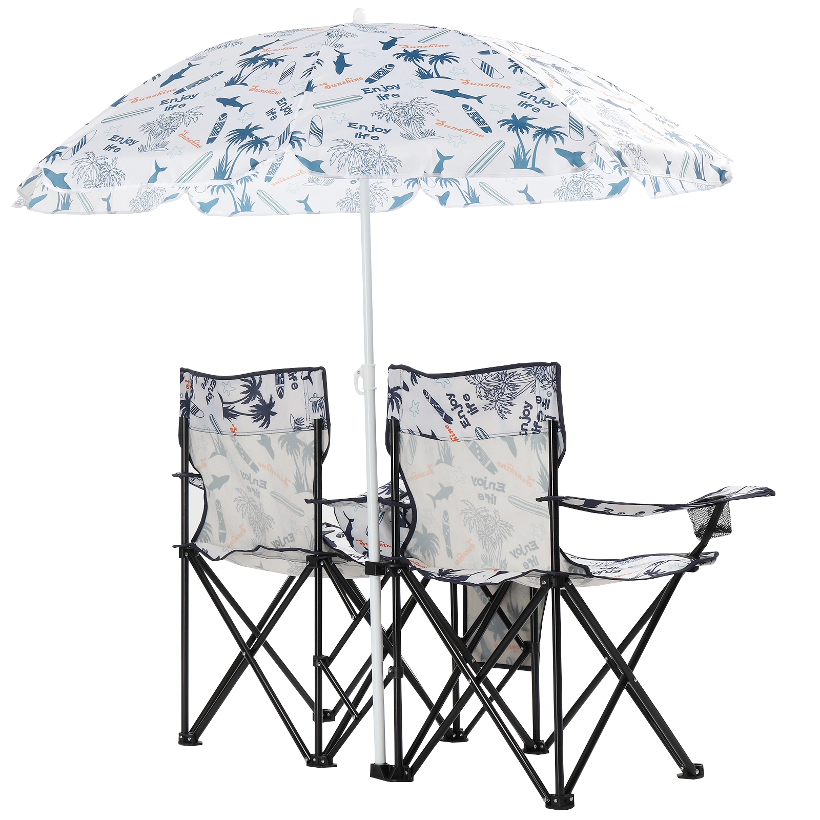 Portable Outdoor 2-Seat Folding Chair with Removable Sun Umbrella Coconut Tree view 15