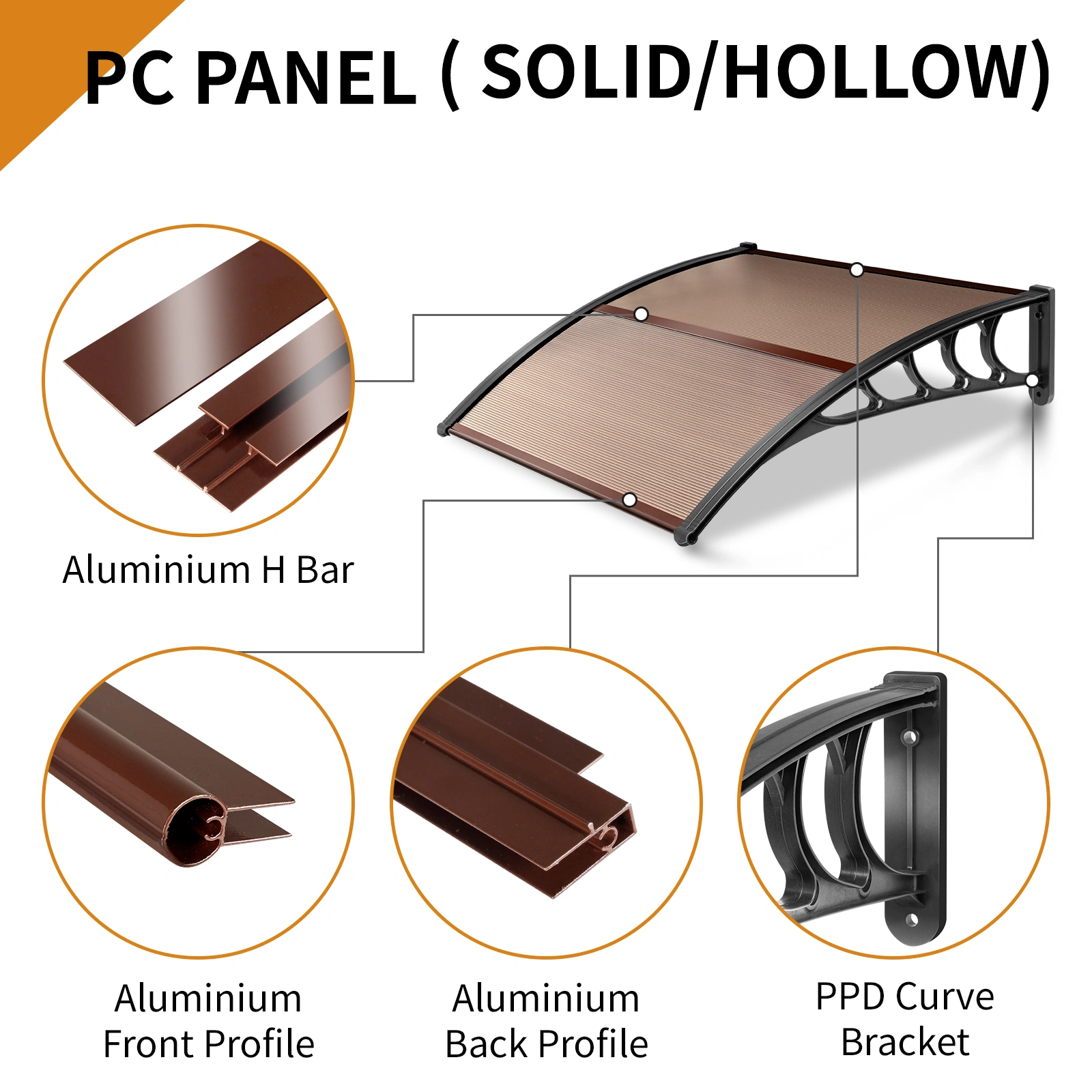 100 x 96cm Household Application Door & Window Rain Cover Eaves Brown Board & Black Holder view 14