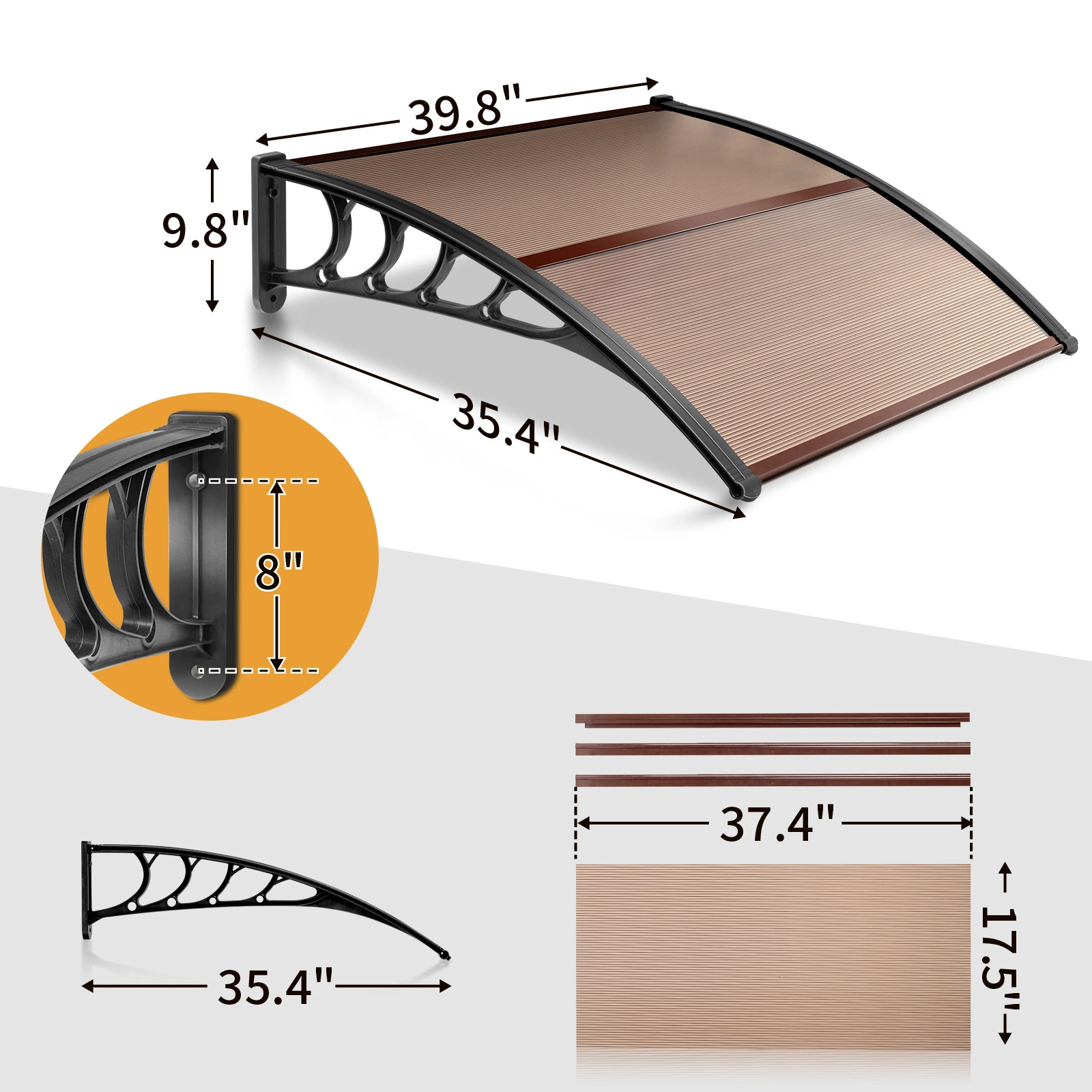 100 x 96cm Household Application Door & Window Rain Cover Eaves Brown Board & Black Holder view 15