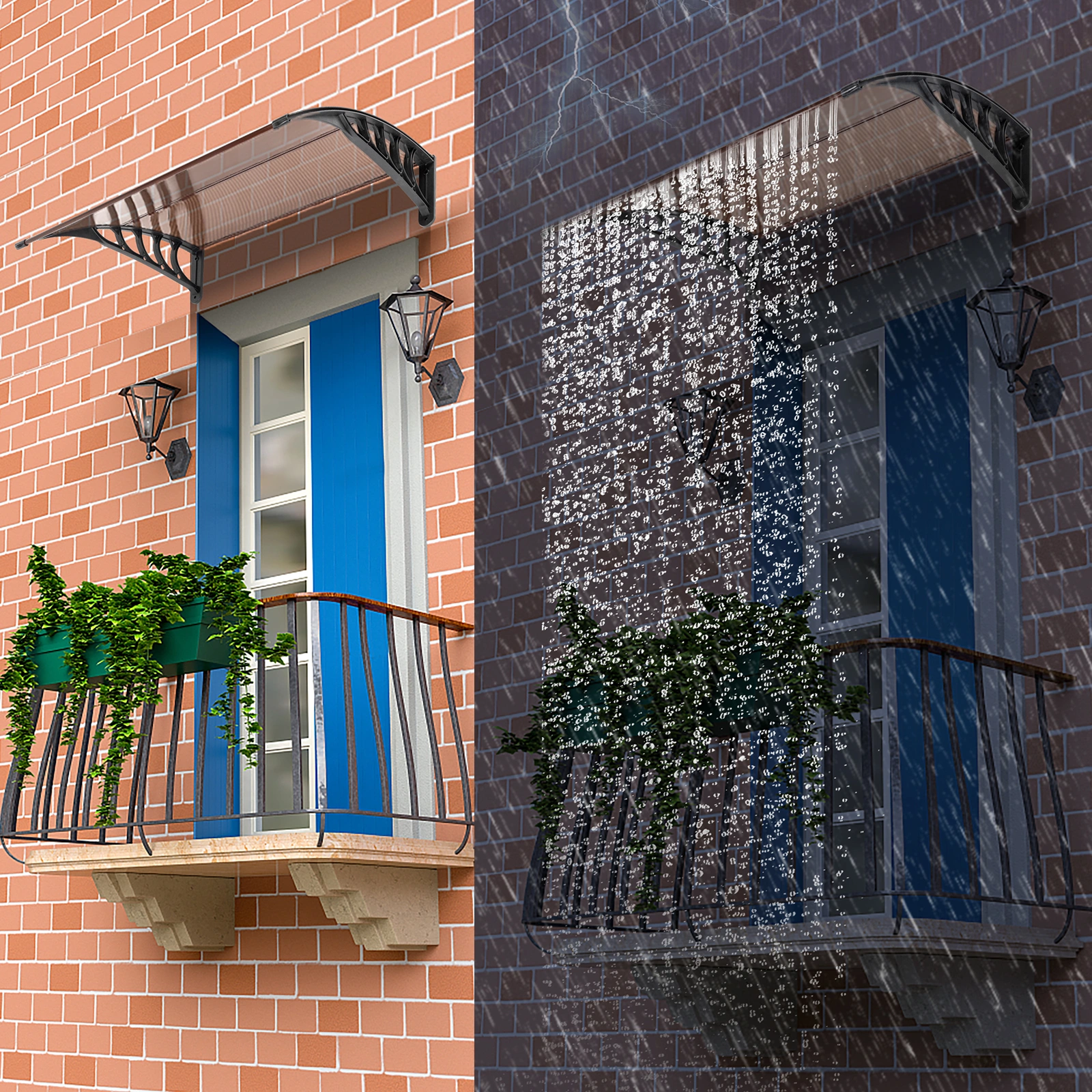 100 x 96cm Household Application Door & Window Rain Cover Eaves Brown Board & Black Holder view 18