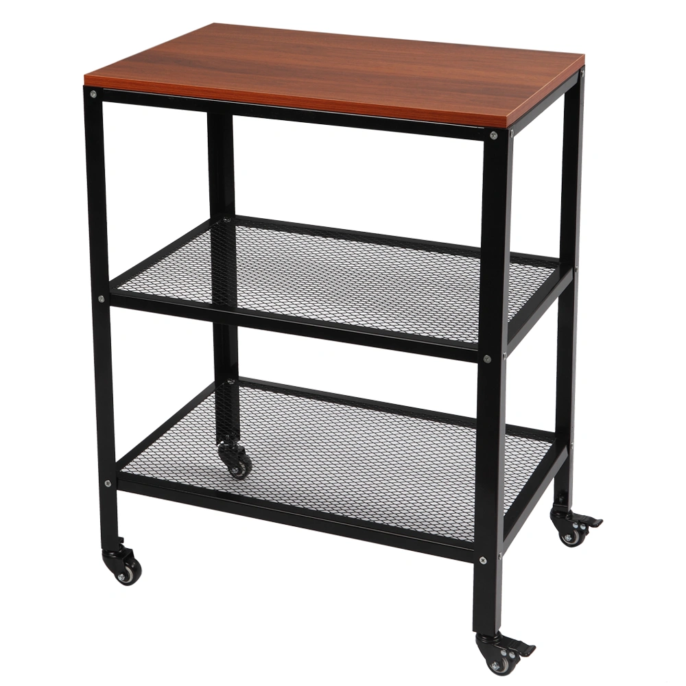 3-Tier Kitchen Microwave Cart, Rolling Kitchen Utility Cart, Standing Bakers Rack Storage Cart with Metal Frame for Living Room Brown view 2