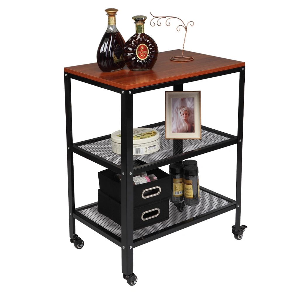 3-Tier Kitchen Microwave Cart, Rolling Kitchen Utility Cart, Standing Bakers Rack Storage Cart with Metal Frame for Living Room Brown view 3