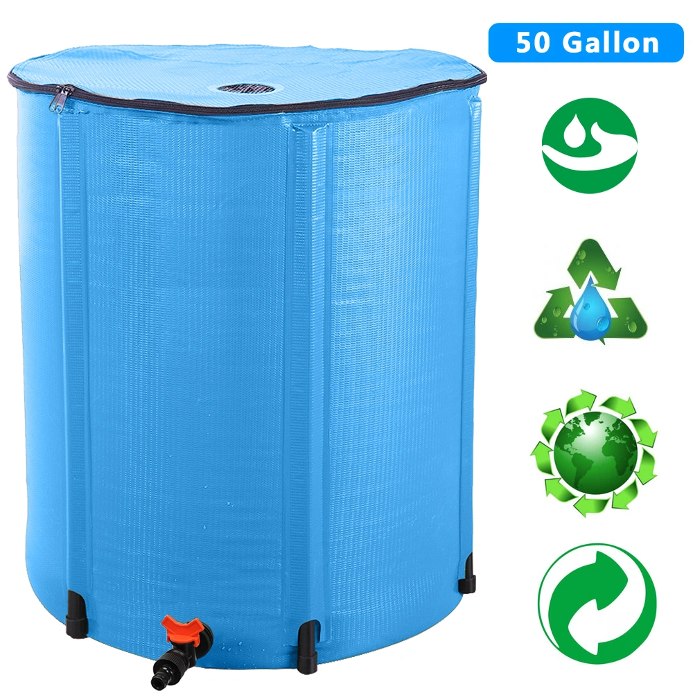 50 Gallon Folding Rain Barrel Water Collector Blue, Portable Collapsible Rain Water Barrel for Garden Irrigation view 10