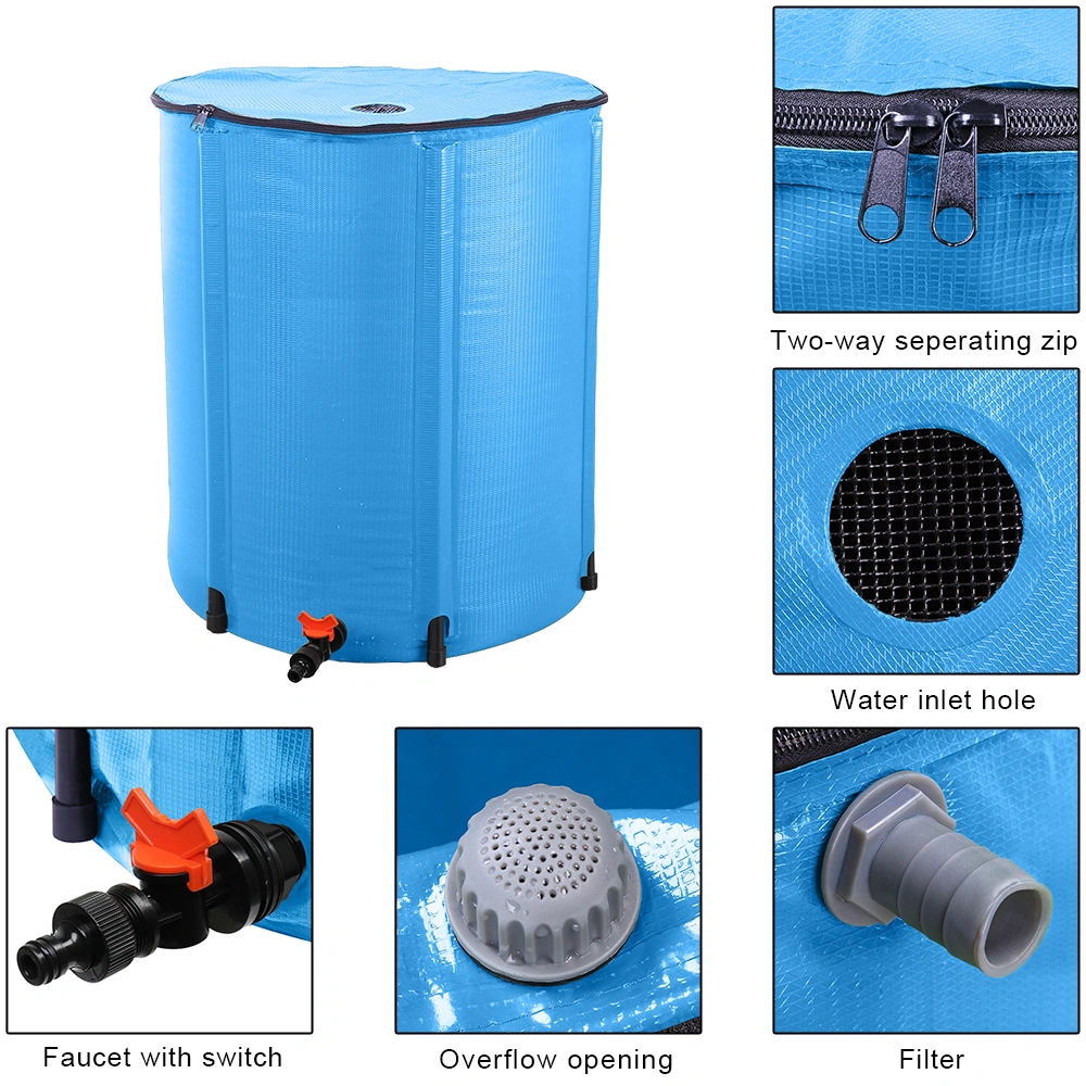 50 Gallon Folding Rain Barrel Water Collector Blue, Portable Collapsible Rain Water Barrel for Garden Irrigation view 9