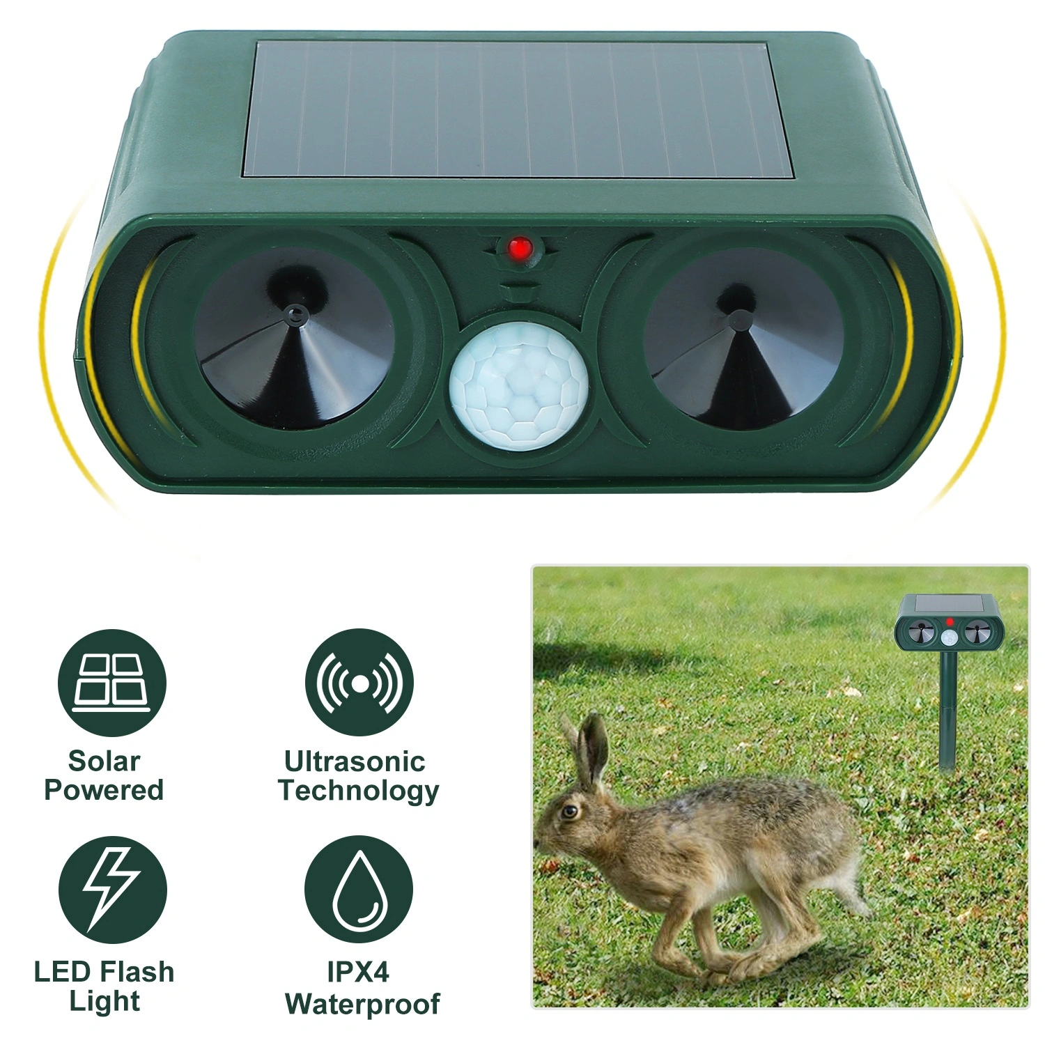 Solar Powered Ultrasonic Animal Repeller, IPX4 Waterproof Motion Sensor Pest Control for Garden, Yard, Farm - Repels Deer, Raccoon, Cat, Dog view 4