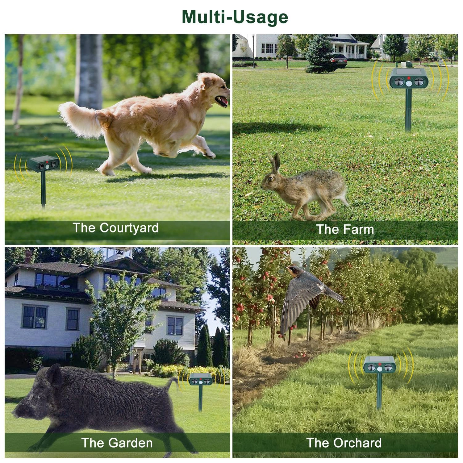 Solar Powered Ultrasonic Animal Repeller, IPX4 Waterproof Motion Sensor Pest Control for Garden, Yard, Farm - Repels Deer, Raccoon, Cat, Dog view 8